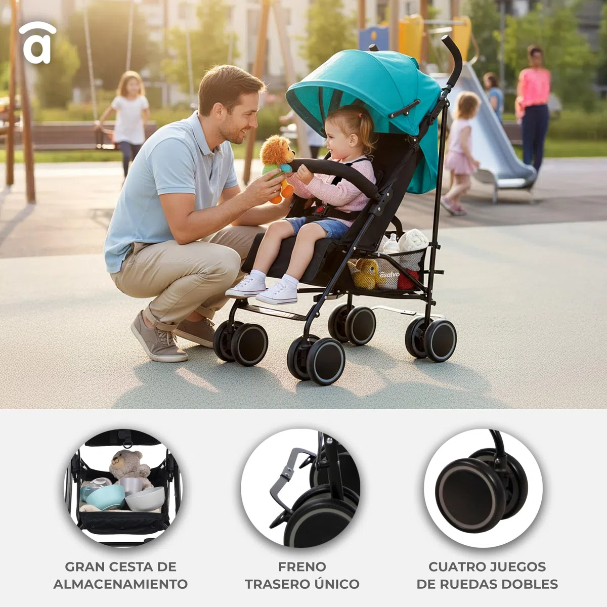 Asalvo TOKYO Silla de Paseo Ultraligera para bebé, Carrito de paseo con Respaldo Reclinable, Cochecito urbano, Arnés 5 Puntos, SPF50+, Capota con Ventana, Manejable, Máxima Seguridad, Hasta 16kg, Gris
