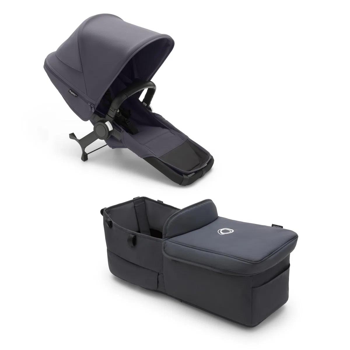 Bugaboo Juego de Extensión Donkey 5 Twin, Convierte tu Donkey 5 Mono en un carrito Twin, De Lado a Lado, Diseño Mejorado, Silla Reversible y Dirección a Una Mano, Stormy Blue