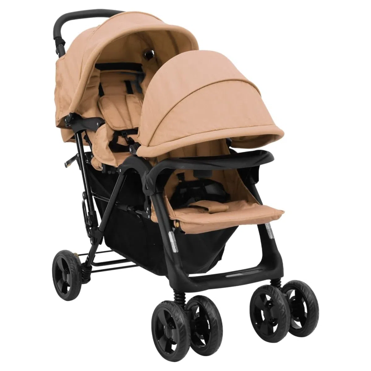 Carrito para Gemelos Tándem Cochecito de Bebé Silla de Paseo para Niños Diseño Plegable Cochecito de Gemelos Acero Gris Taupe y Negro