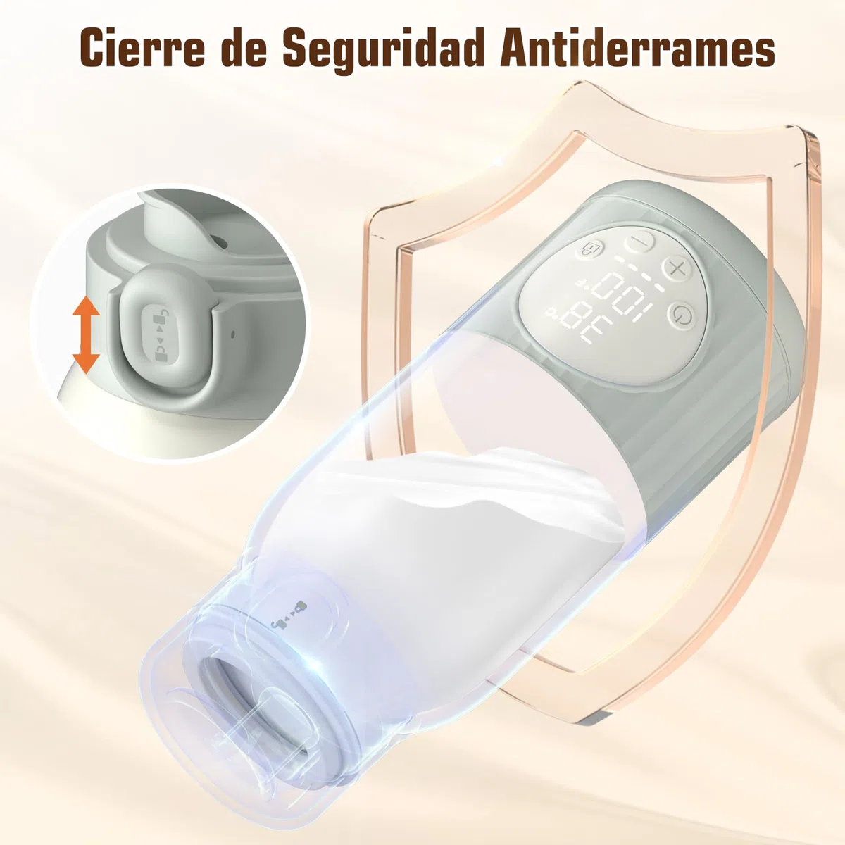 Calentador Portátil de Biberones para Leche Materna o Fórmula - 380ml, 100W, Calentamiento Rápido, Control de Temperatura Preciso - Ideal para Viajes (Gris)