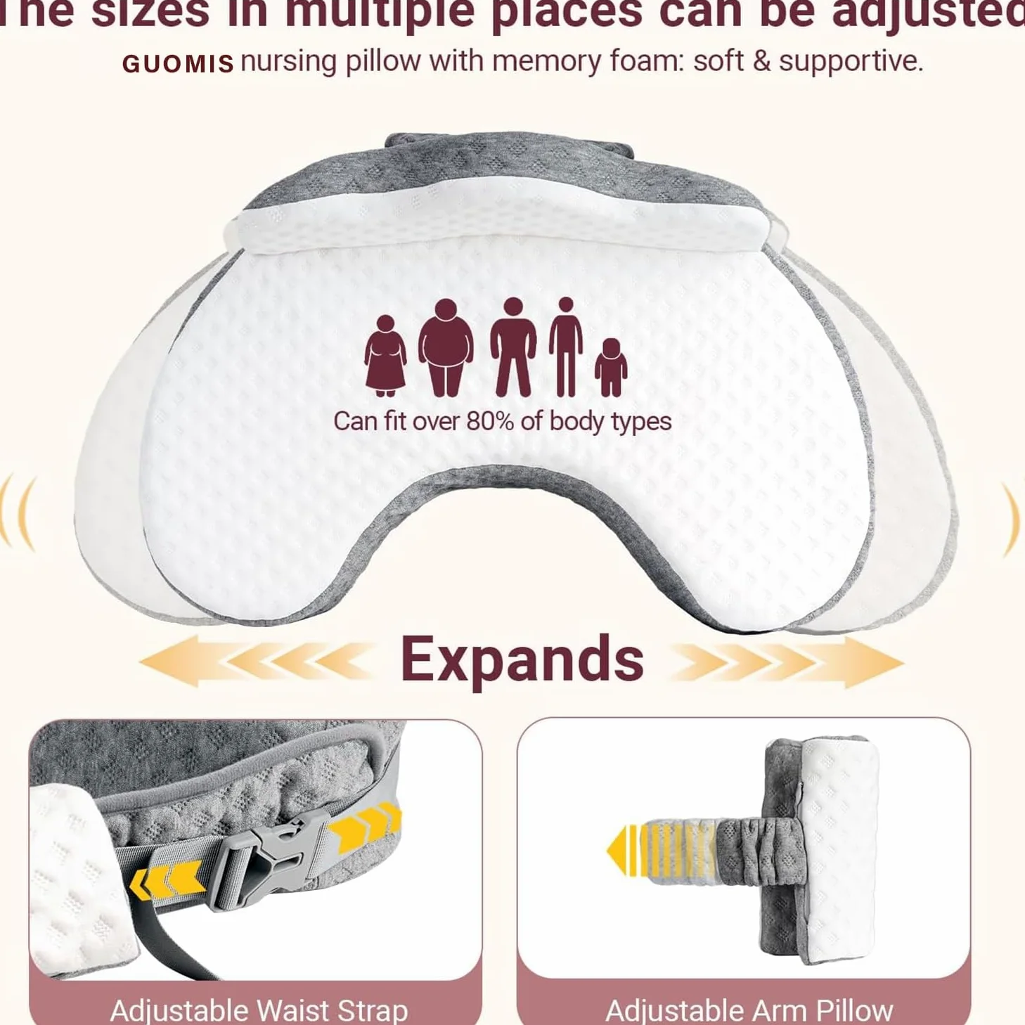 Cojin Lactancia,Almohada Lactancia,Almohada de Lactancia de Espuma viscoelástica con Funda extraíble, diseñada ergonómicamente para una Comodidad Universal (Gris)