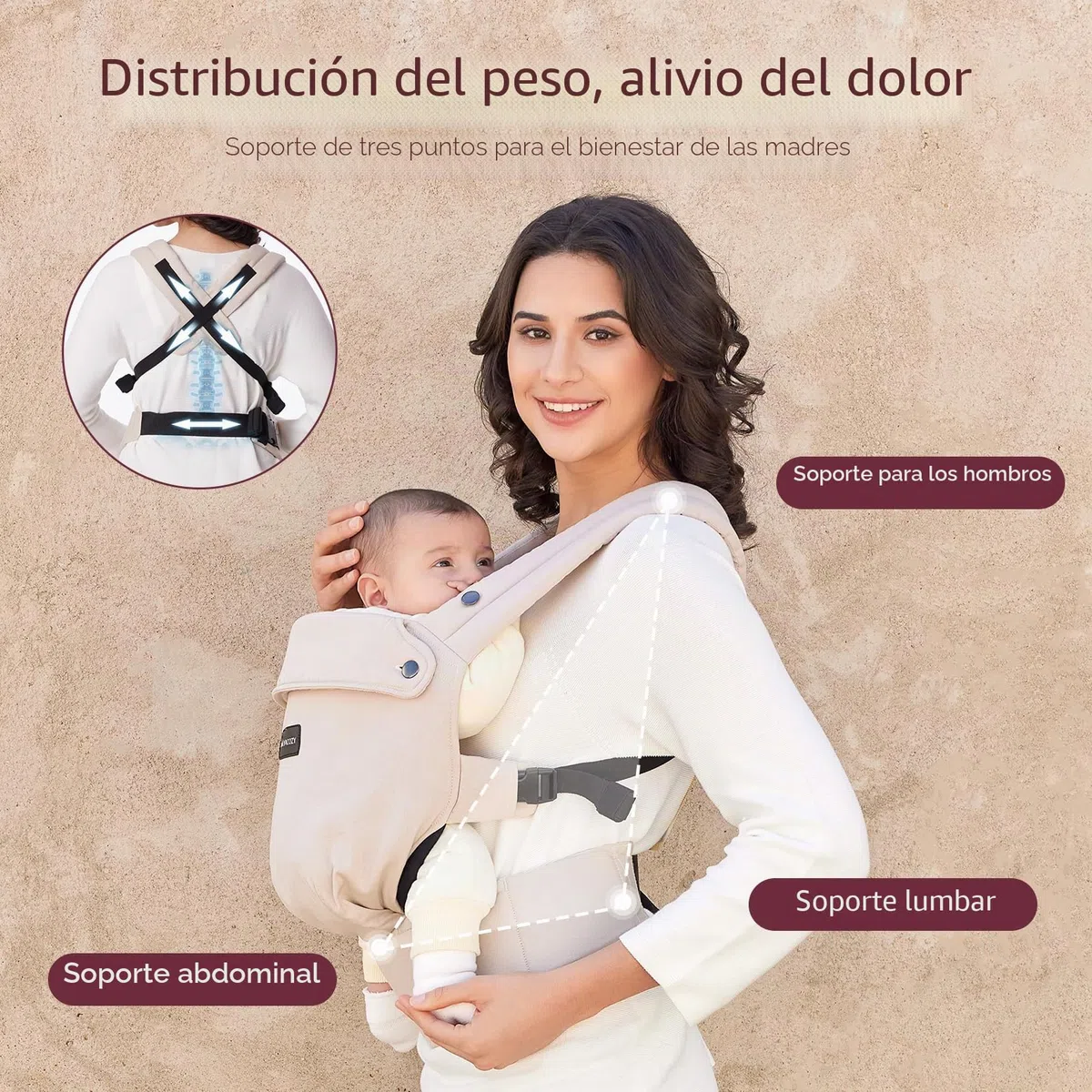 Momcozy Portabebés Ergonómico de Recién Nacido a Niño Pequeño, Cómodo y Ligero, para Bebés de 3,2 a 20kg, Fácil de Poner, Ideal para Crianza con Manos Libres, Soporte Lumbar Mejorado, Caqui