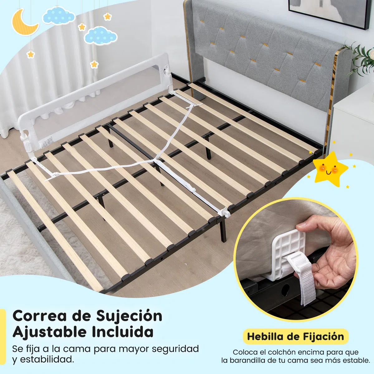 RELAX4LIFE Barrera Seguridad Niños Cama Plegable 105/120/150cm, Barandilla Cama Niño Abatible de Metal y Tela Oxford con Malla Transpirable para Camas Individuales y Dobles (Blanco, 150x40x42cm)