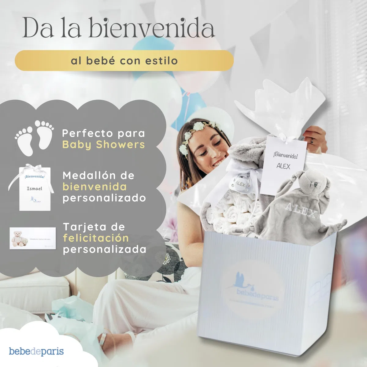 Tarta de Pañales con Doudou Conejito Personalizado | Manta Polar + Chupete Personalizado + 15 Pañales Moltex | Regalo Recién Nacido Baby Shower Nacimiento Niño Niña (Azul) | BebeDeParis