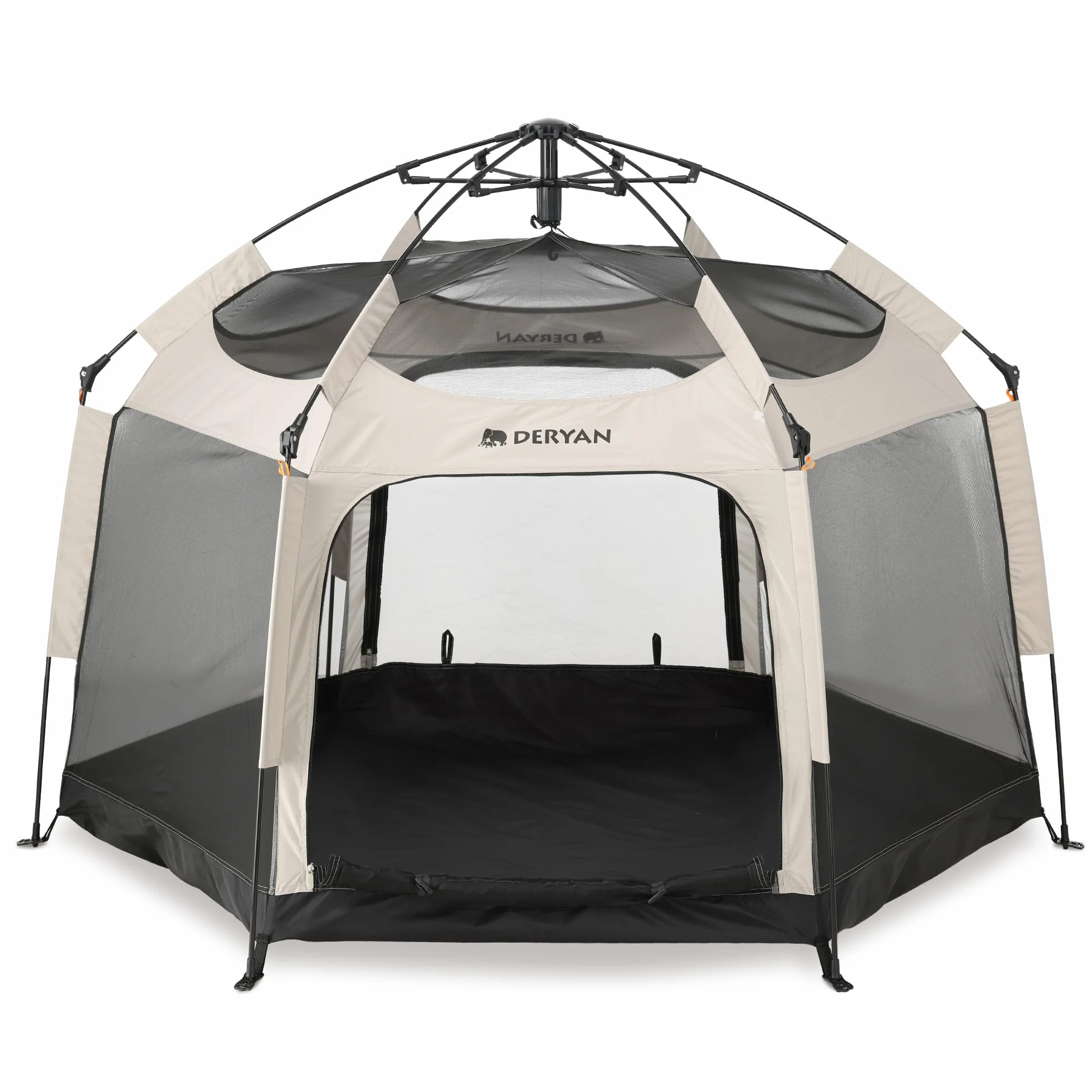 Deryan Up-To-Go - Cama de viaje y caja para niños - Refugio portátil para la playa para bebés y niños pequeños - Plegable con colchón y bolsa de transporte, 150 x 170 x 125 cm, color arena