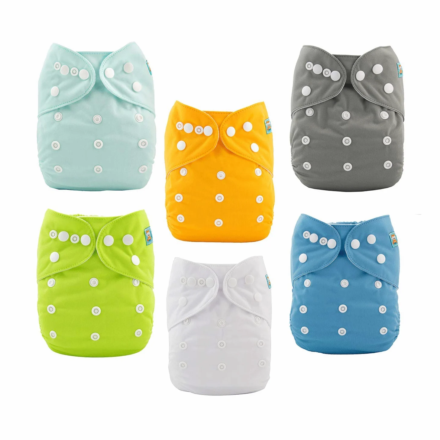 ALVABABY Pack 6pcs Pañales de tela ajustables y lavables de bolsillo + 12 insertos 6BM98-ES