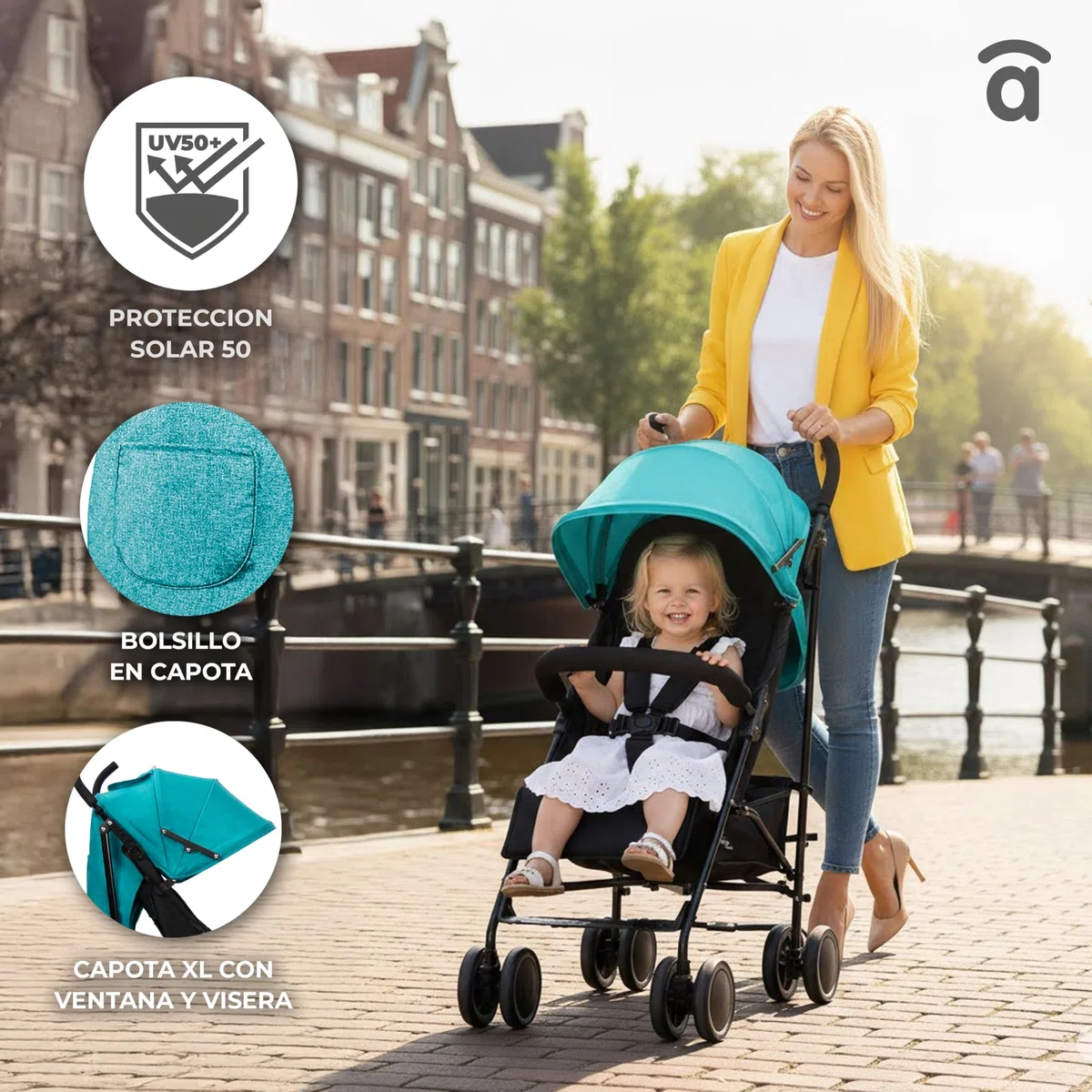 Asalvo TOKYO Silla de Paseo Ultraligera para bebé, Carrito de paseo con Respaldo Reclinable, Cochecito urbano, Arnés 5 Puntos, SPF50+, Capota con Ventana, Manejable, Máxima Seguridad, Hasta 16kg, Gris