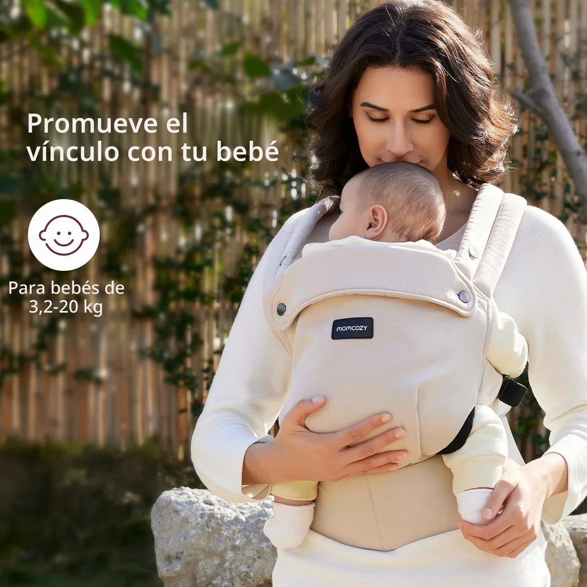 Momcozy Portabebés Ergonómico de Recién Nacido a Niño Pequeño, Cómodo y Ligero, para Bebés de 3,2 a 20kg, Fácil de Poner, Ideal para Crianza con Manos Libres, Soporte Lumbar Mejorado, Caqui