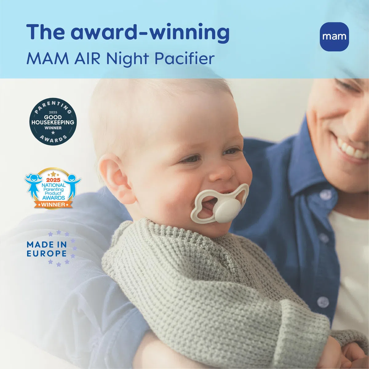 MAM Air Silicone Pacifier, Blue, 6 Plus Months, 2-Count by MAM