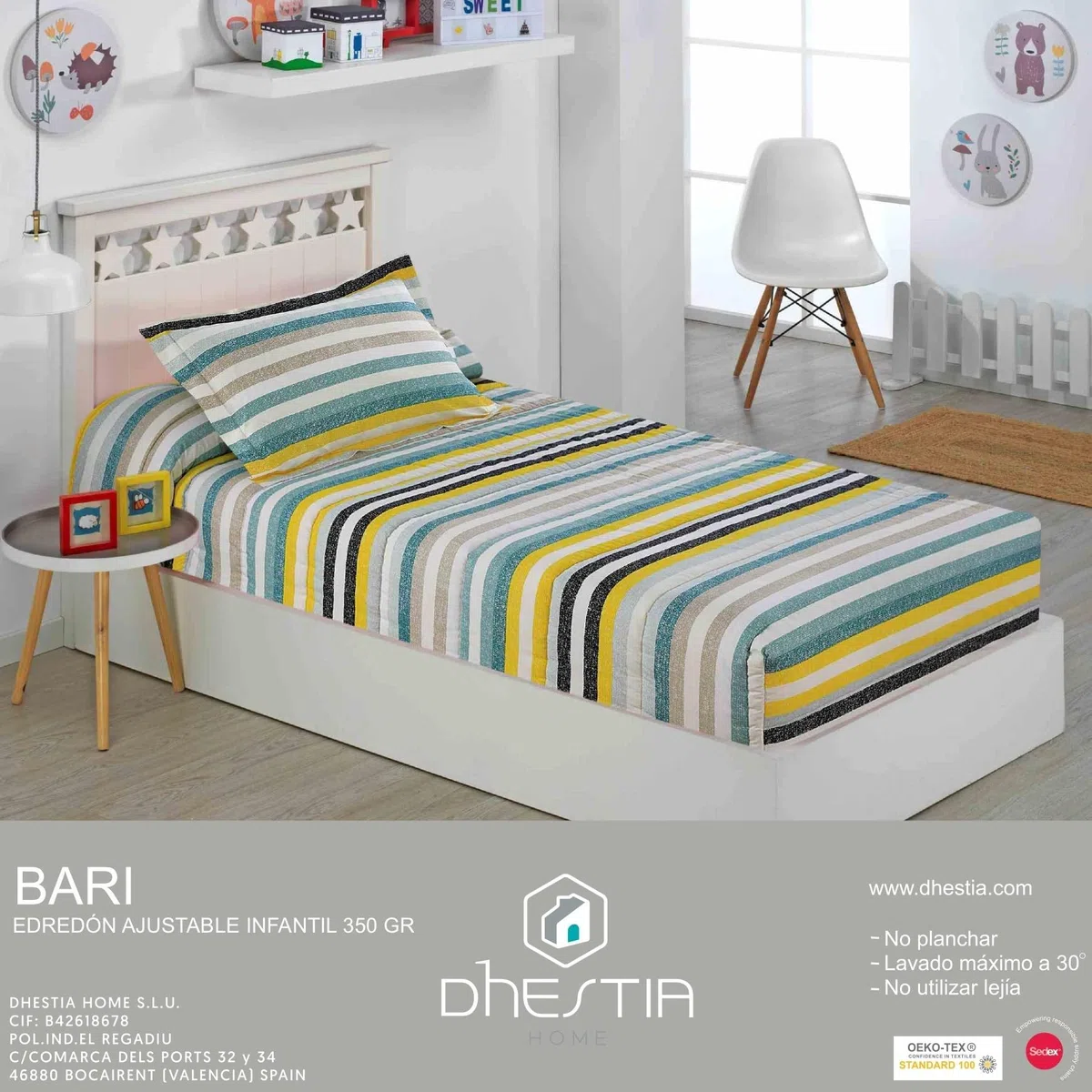 DHESTIA HOME Edredon Ajustable de 350gr para Cama 90 y Cama 105 Infantil Modelo Bari Color Único Talla Cama 90