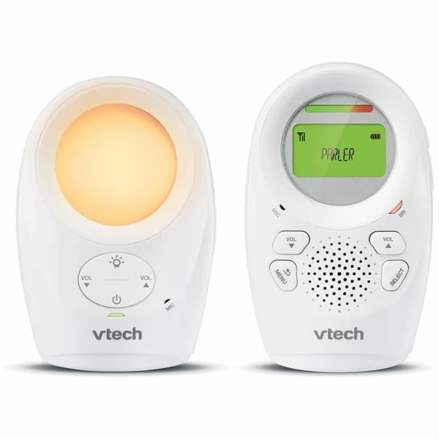 VTech BM1211 Monitor de Audio para Bebé, Transmisión de Sonido Clara y Segura, Largo Alcance, Control de Volumen de 5 Niveles, Luz Nocturna, Función de Hablar con el Bebé, Pinza para Cinturón