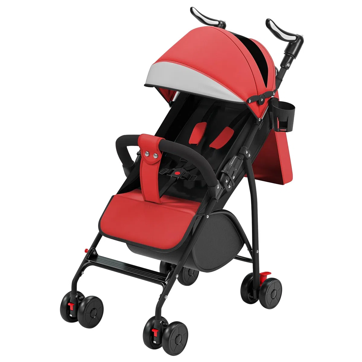 Cochecito de bebé ligero y compacto 0 meses a 4 años, 25 kg, plegable, respaldo reclinable, plegado automático en 1 paso, dosel - rojo