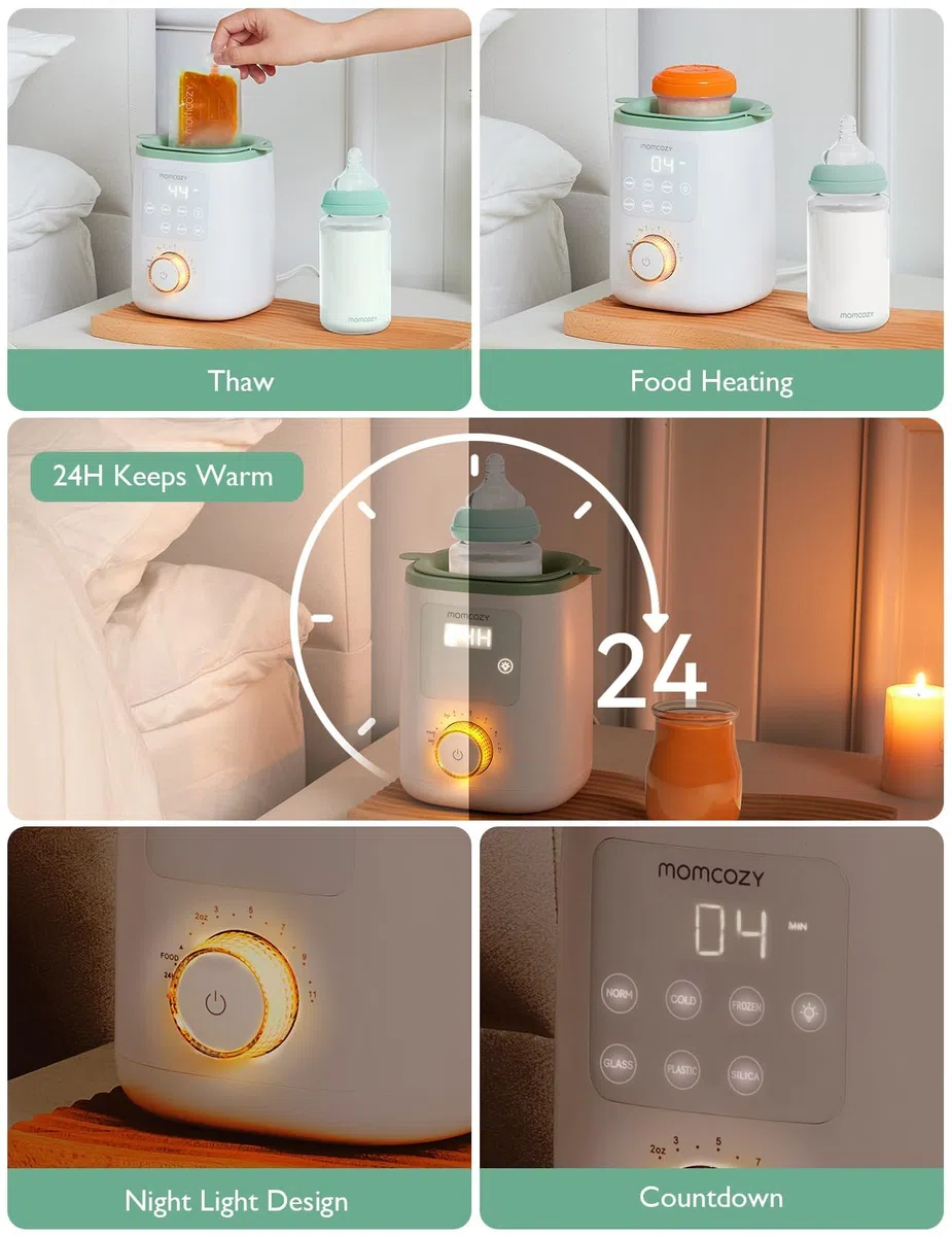 Momcozy Nutri - Calentador de biberones para bebé con control de temperatura preciso y luz nocturna
