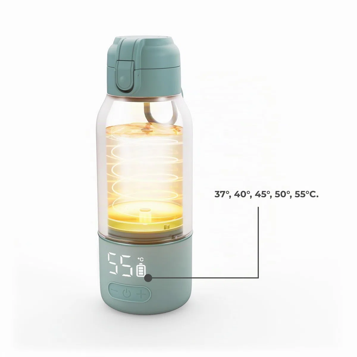 Kinderkraft GAJA, calentador de leche portátil y termo 2 en 1, 500 ml, para bebé y viaje, USB-C, 5 temperaturas, calentamiento rápido en 120 s, hasta 20 h, Verte