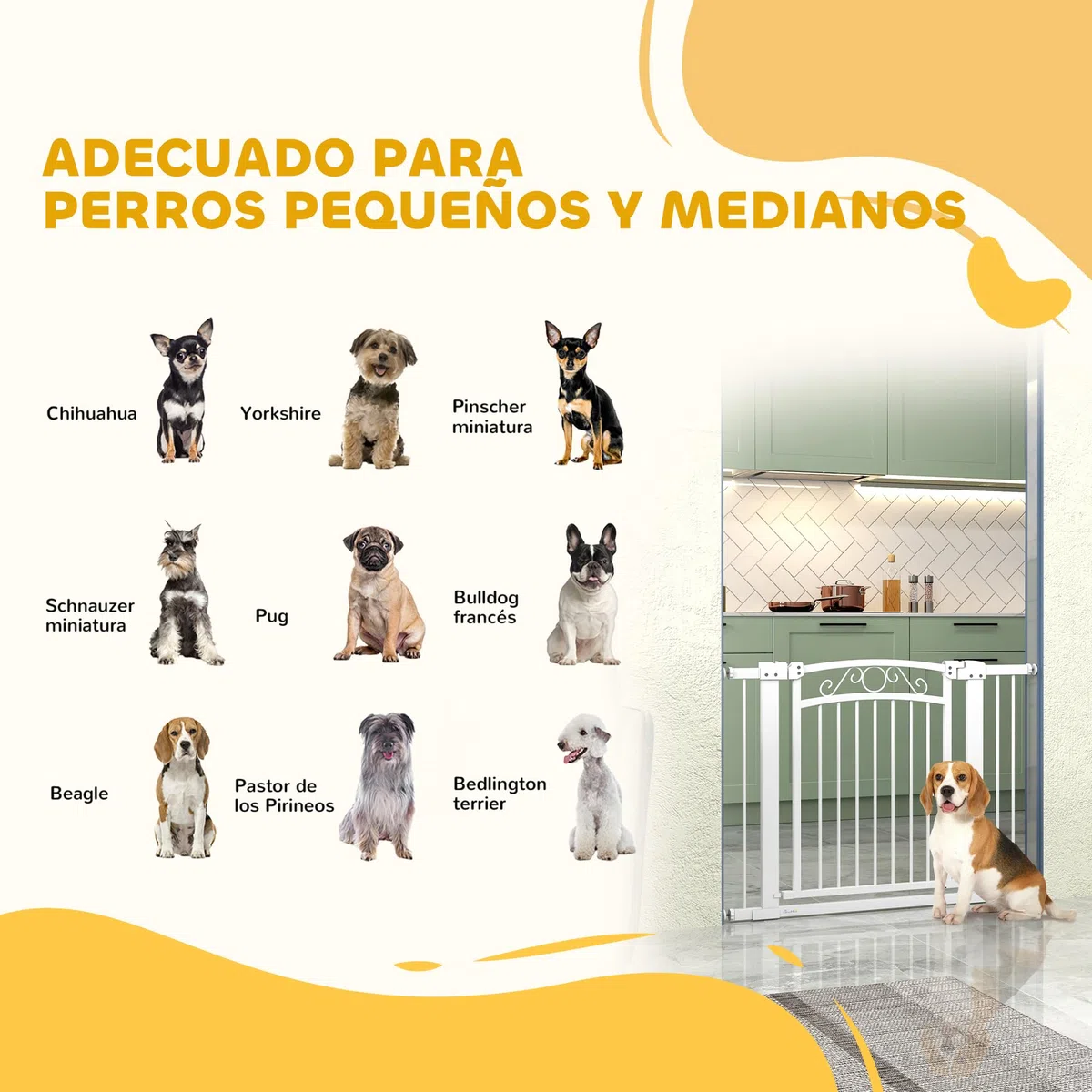 PawHut Barrera para Perros con Cierre Automático, Puerta para Perros 76-104 cm, Barrera de Seguridad con 2 Extensiones 7/14 cm, Fácil Montaje, Doble Bloqueo, para Escaleras y Puertas, Blanco