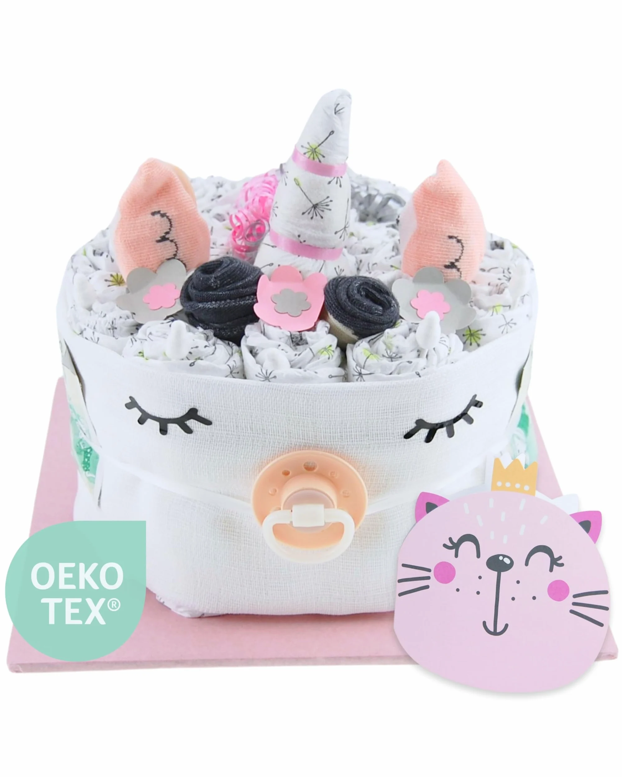 myBambini ® tarta de pañales unicornio rosa niña - regalo recién nacido nacimiento [dar alegría] juguete primer equipo toallitas húmedas chupete - encargo tarta