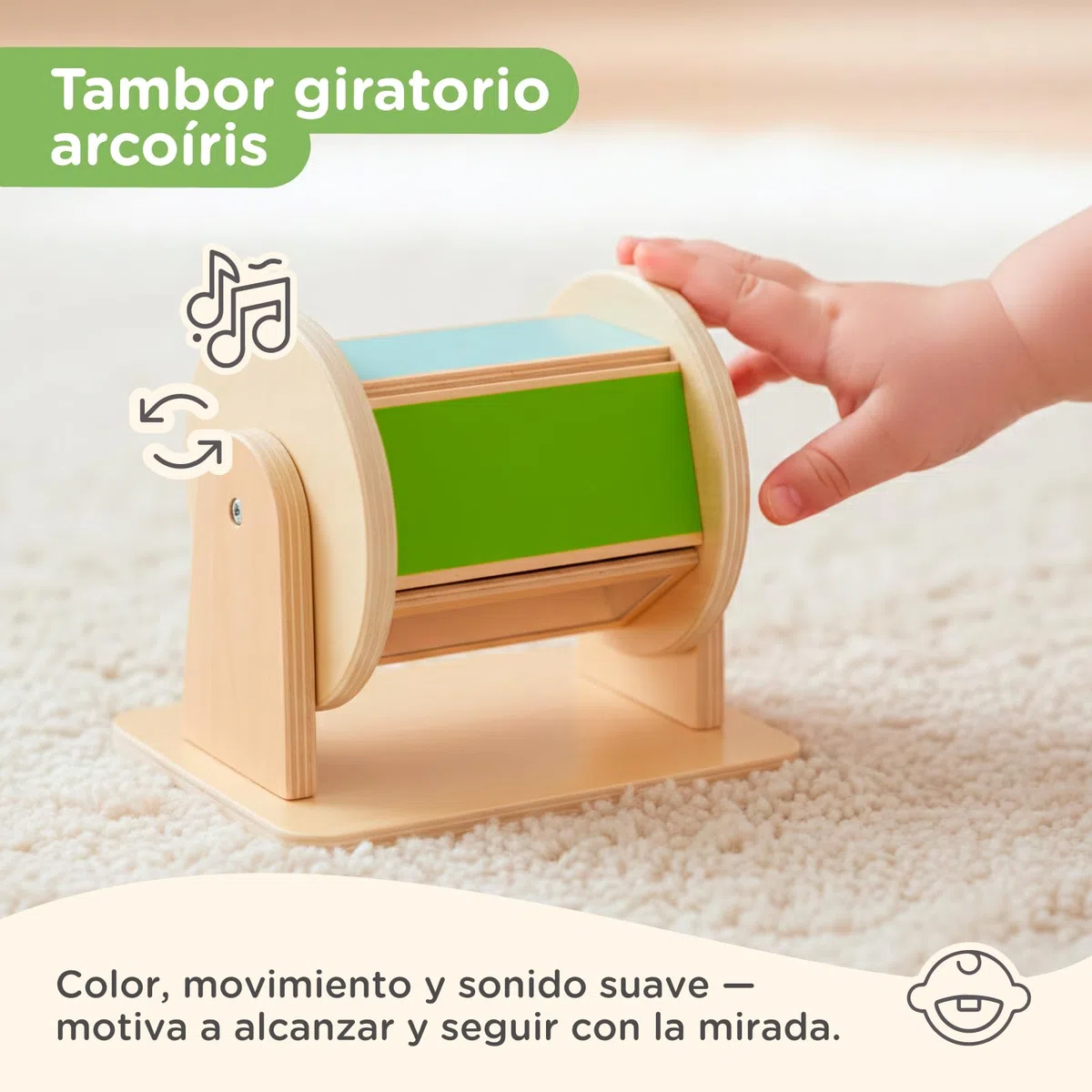 Nene Toys Juguetes Montessori Bebé 0–6 Meses – Caja Sensorial 7-en-1 con Libro Blanco y Negro, Caja Pañuelos, Tambor Madera Giratorio, Pelotas Sensoriales, Mordedor y Sonajero – Regalo Recién Nacido