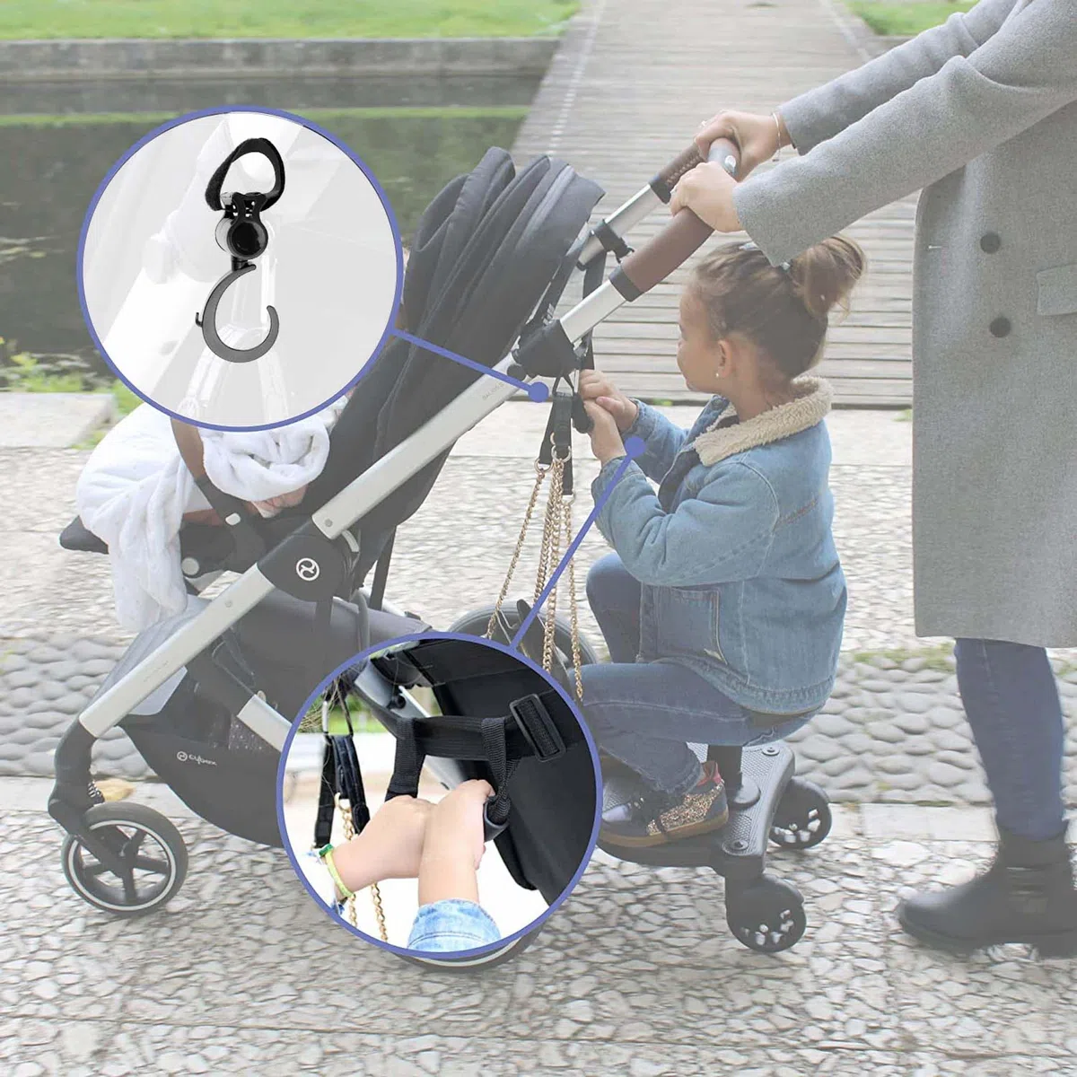 HELLO HIPPO® Patinete Carro Bebe Universal, Buggy Board con Asiento, Tabla para Cochecito con Cuerda Colgante, Accesorio para Cochecito para Niños de 2 a 6 Nños