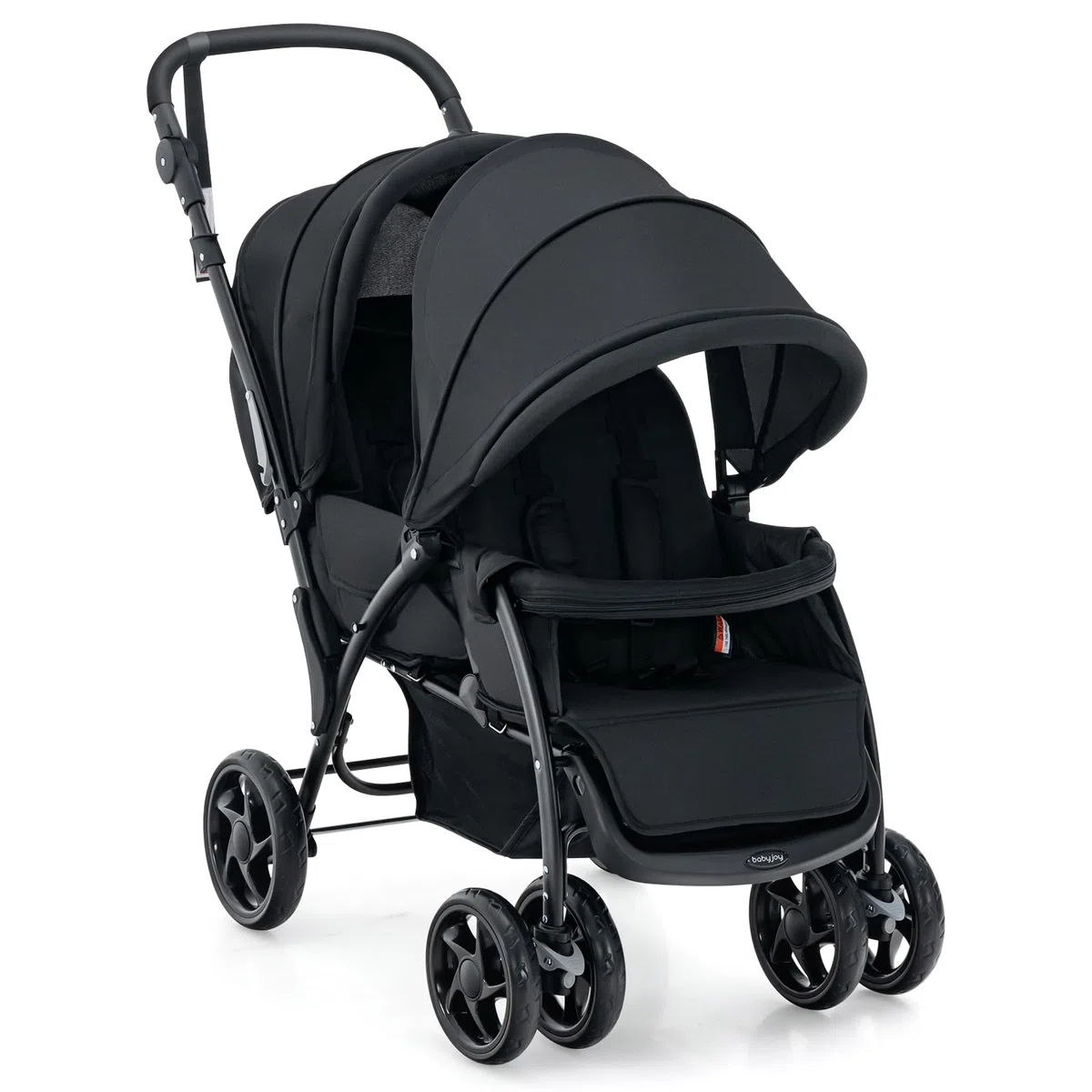 GOPLUS Carrito Gemelar, Silla de Paseo para Gemelos con Respaldo Ajustable, Toldo y Cinturón de Seguridad de 5 Puntos, Cochecito Doble Plegable para Bebés de 0-3 Años (Negro)