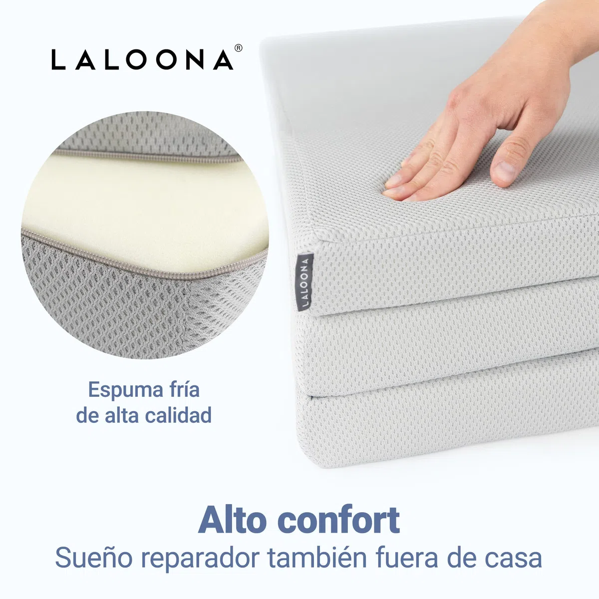 LaLoona Colchon Cuna 60x120 cm de Viaje Portátil | Apto para Parque Infantil - 5 cm Grosor – Plegable con Funda Extraíble - Bolsa de Transporte - Transpirable - Lavable - Certificado Oeko-Tex - Gris
