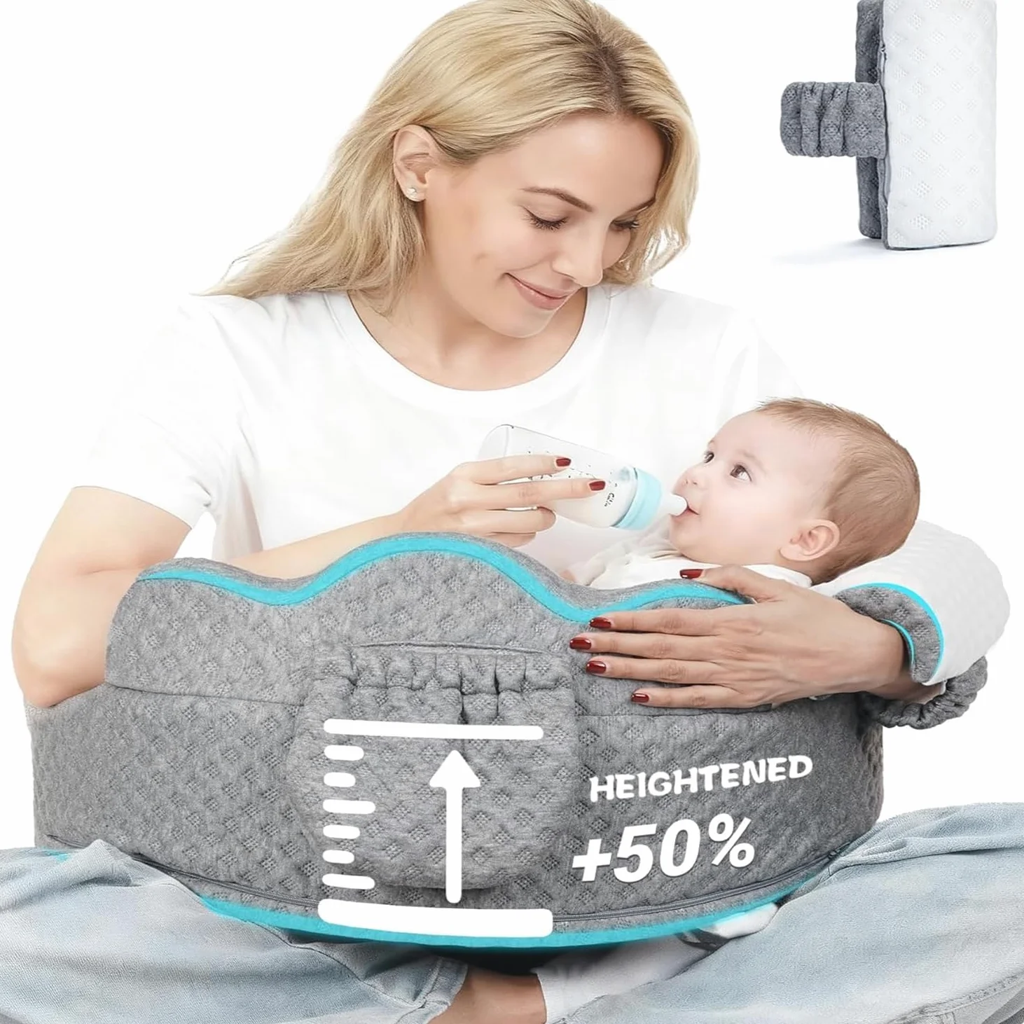 Cojin Lactancia,Almohada Lactancia,Almohada de Lactancia de Espuma viscoelástica con Funda extraíble, diseñada ergonómicamente para una Comodidad Universal (Gris)