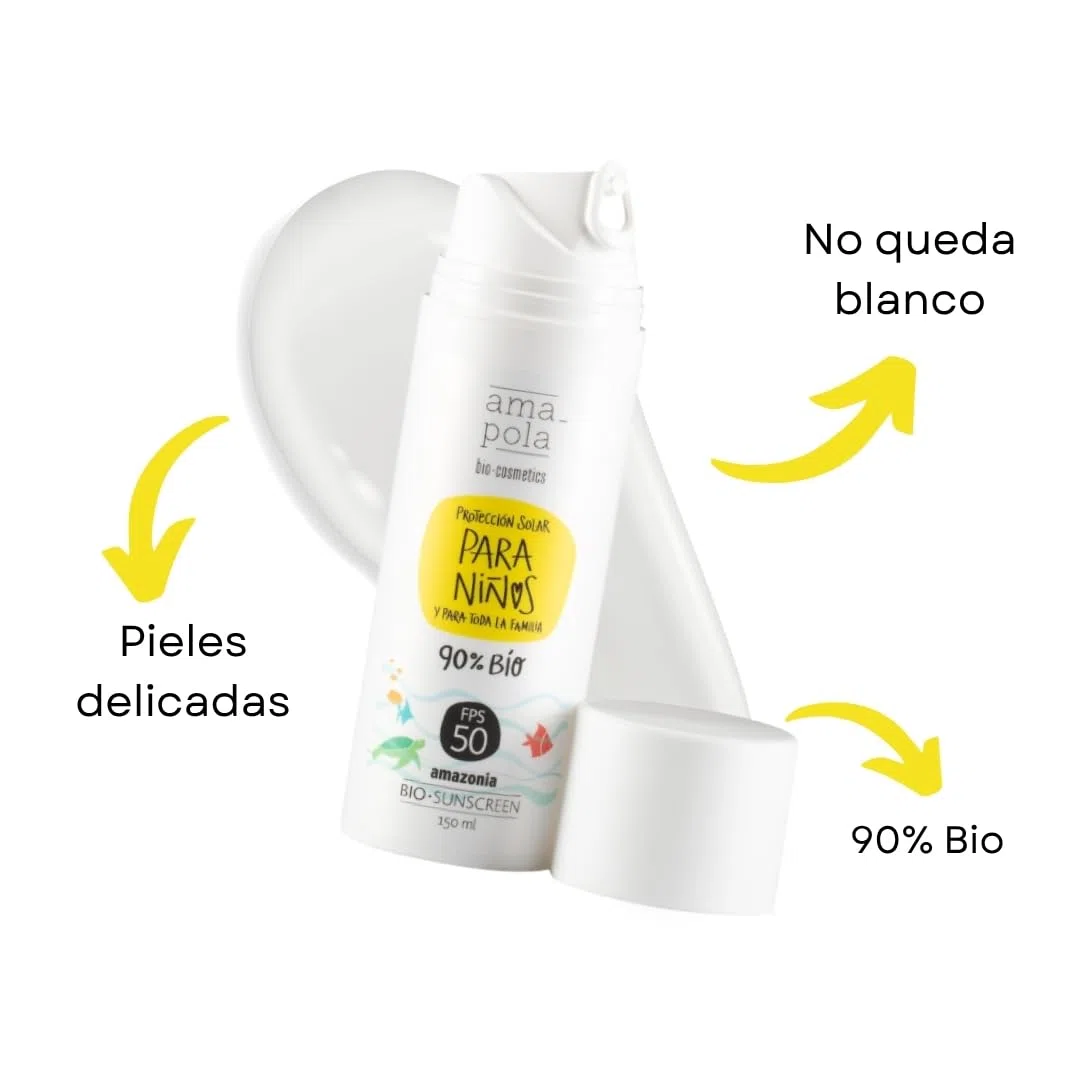 AMAPOLA BIO Protector Solar Infantil Mineral SPF 50-90% Bio - Crema sin Efecto Blanco - Fácil de Extender - Protección UVA y UVB - Orgánica Certificada para Bebés y Niños - 300 ml