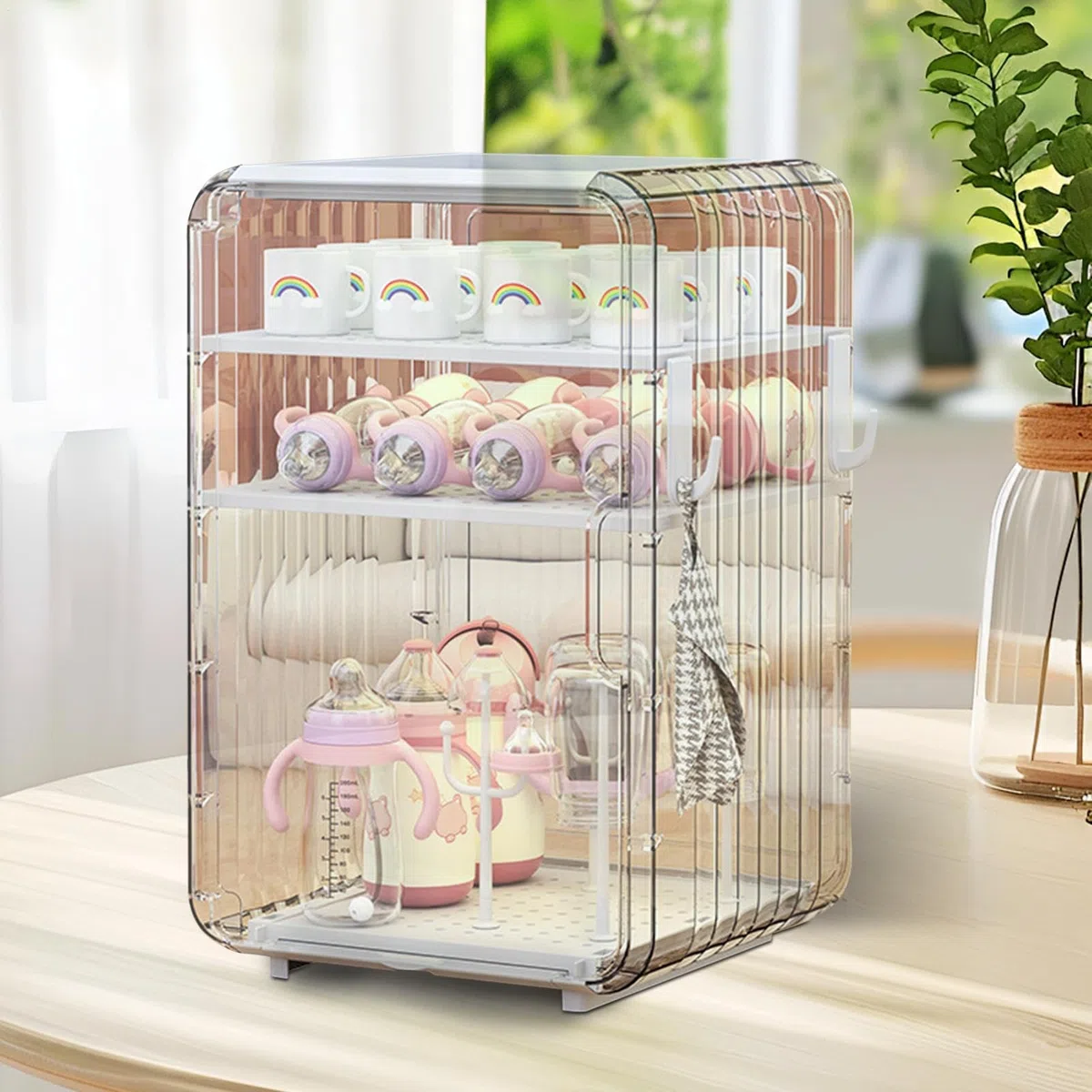 Organizador de almacenamiento para biberones, estante de secado de biberones, caja de almacenamiento multicapa a prueba de polvo para cocina, guardería, refrigerador, dormitorio, dormitorio