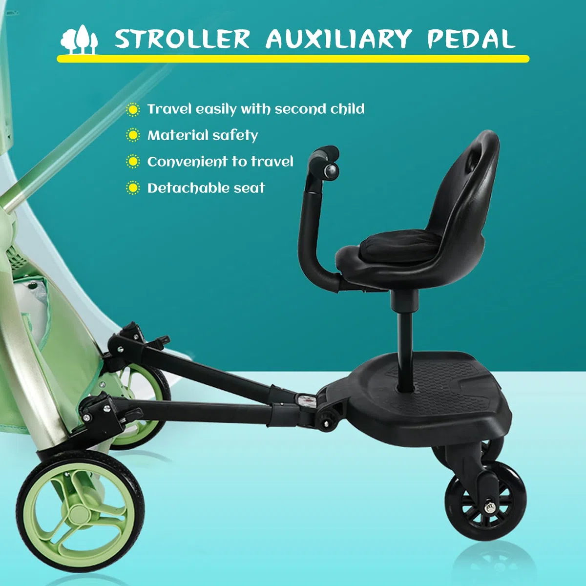 Patinete con Asiento Buggy Board para Silla de paseo, Patin Carro para Bebe Apto para el 99% de Todos los cochecitos, Tabla para Cochecito, Accesorio para Niños de 2 a 6 Años(2 en 1 Negro)