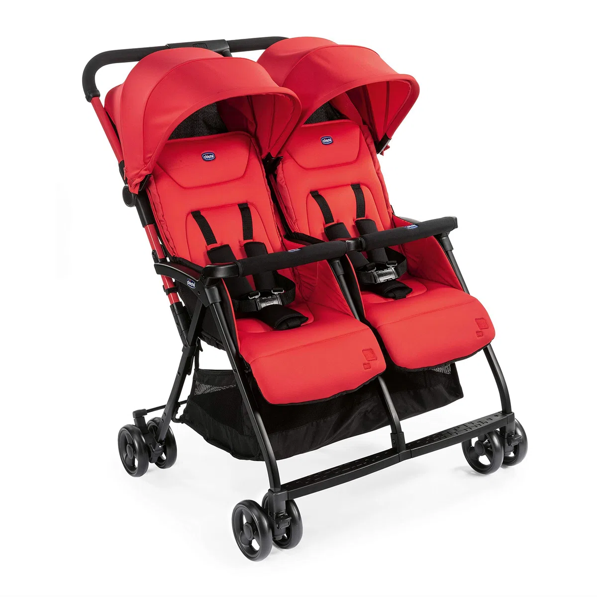 Chicco OHlalà Twin Silla de Paseo Gemelar desde 0 Meses hasta 15 kg para Gemelos y Hermanos, Cochecito Doble Reclinable y Plegable, Muy Ligero, Plegado Compacto, Cubierta para Lluvia - Color Rojo