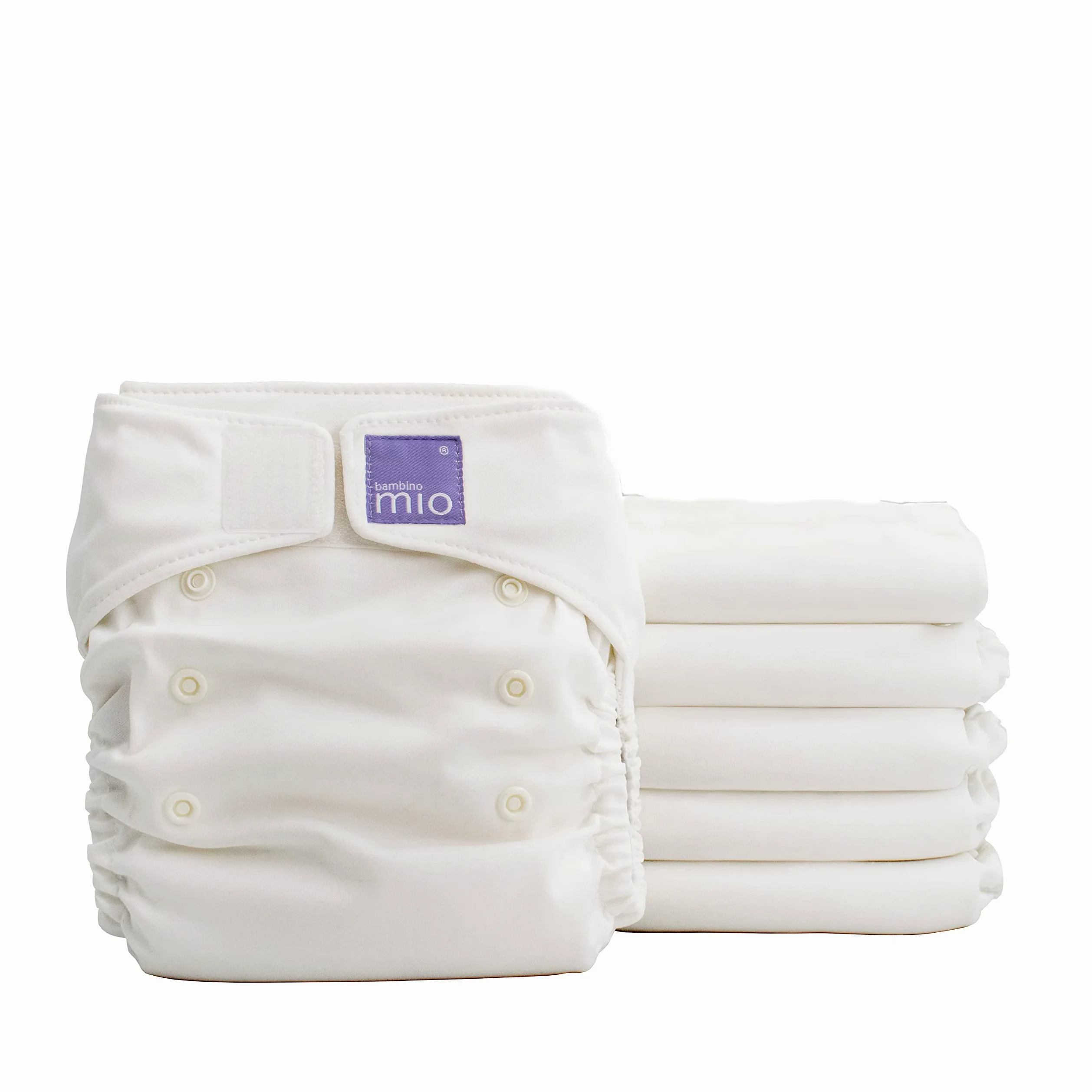 Bambino Mio Paquetes de 6 pañales reutilizables Miosolo Classic (BLANCO) - pañales de tela «todo en uno», pañales lavables de talla única, absorbentes, pañales reutilizables para bebés
