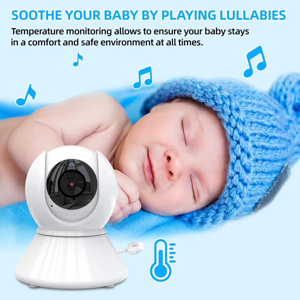 BURNNOVE Bebé Monitor, Vigilabebés con Cámara y Audio con Pantalla LCD de 3.5", 355 ° / 120 ° Giratorio, Zoom 2X, Modo Eco Visión Nocturna, Comunicación Bidireccional y Sensor de Temperatura