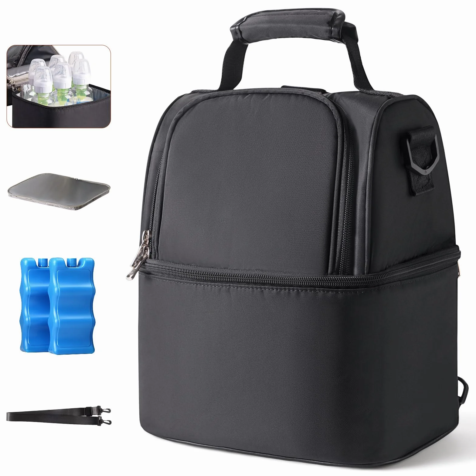 NCVI Bolsa para Enfriar Leche Materna con Bolsa de Hielo, Doble Capa, se Adapta a 6 Botellas, hasta 9 onzas para la Mochila de la Bolsa de la Bomba de Lactancia de la Madre