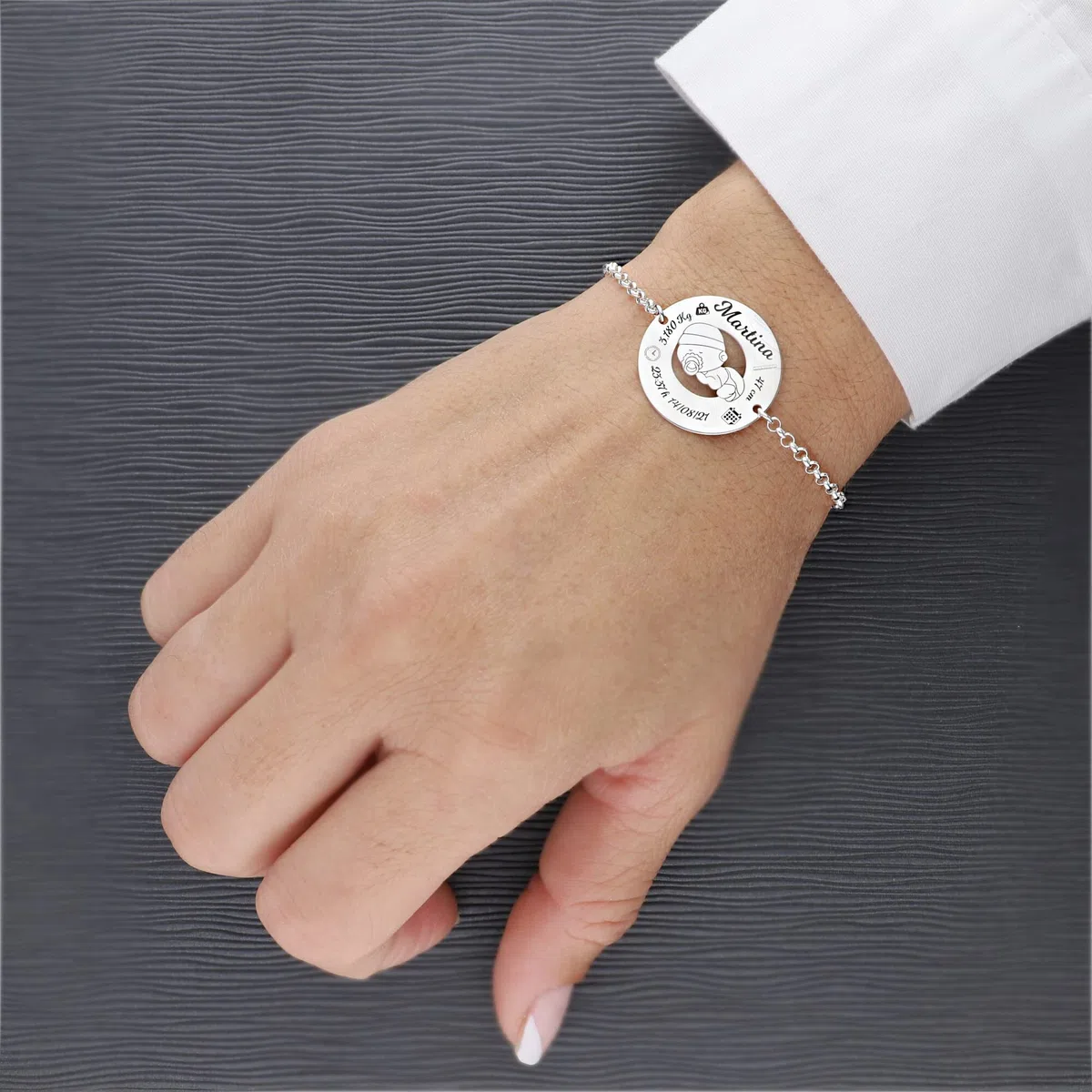 Pulsera de Nacimiento en Plata de Ley - Graba los datos de Nacimiento de tu Bebé - Ideal para la mejor mamá