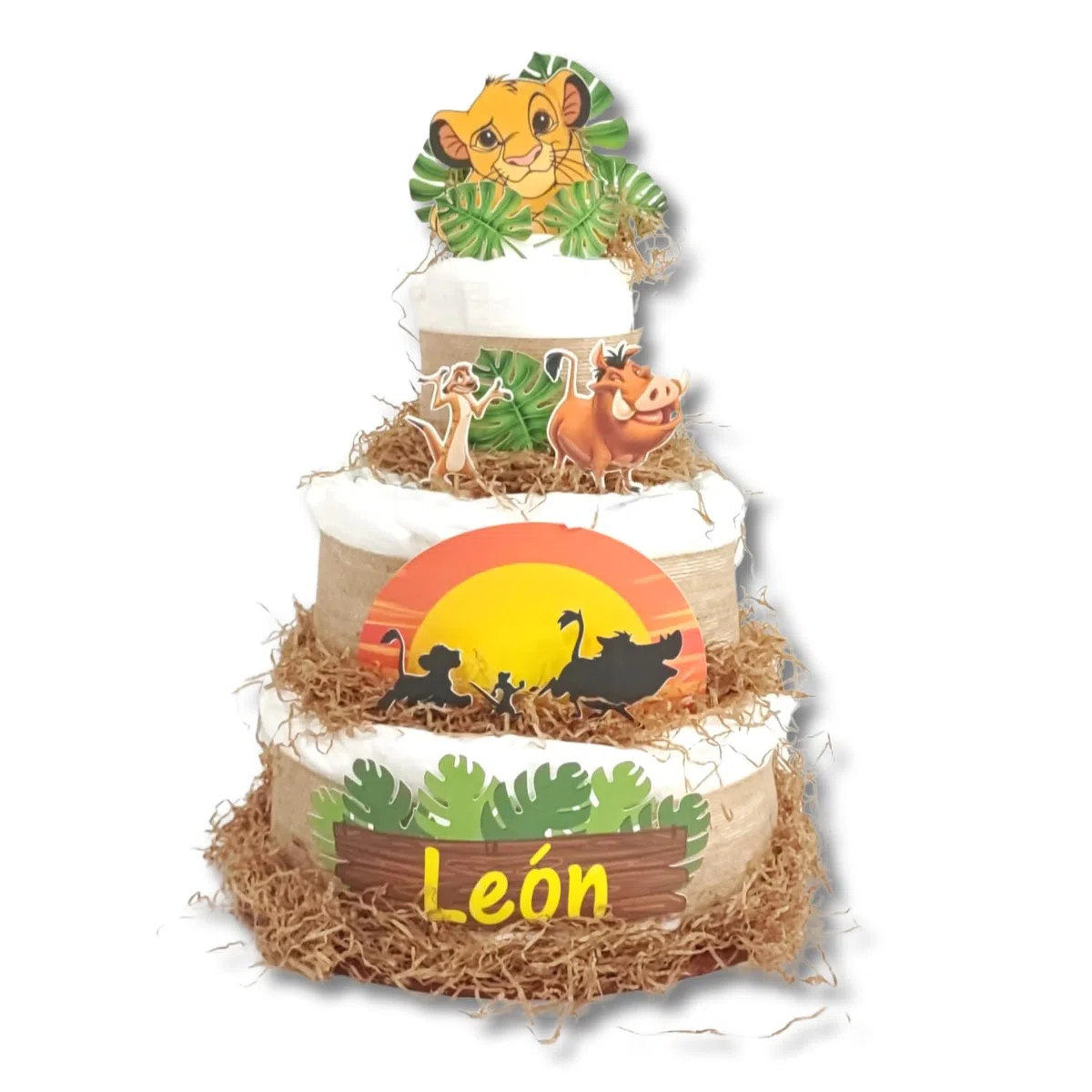 Tarta de pañales 3 pisos modelo SIMBA - Regalos para recién nacido - baby shower - TARTAS DE PAÑALES Y MÁS