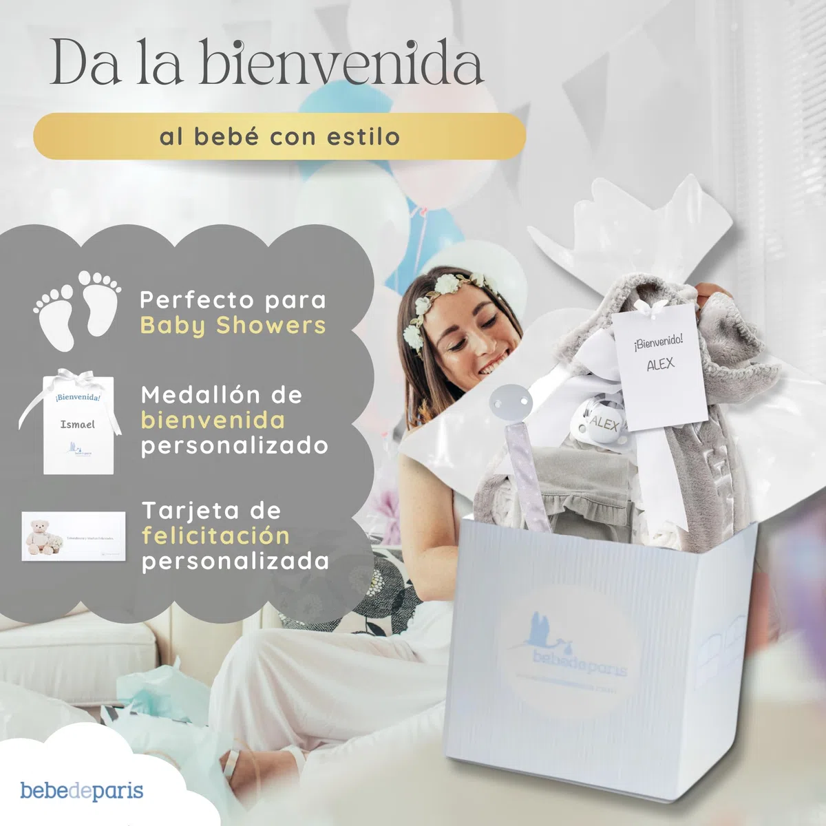 Tarta de Pañales para Recién Nacida con Manta Bordada + 15 Pañales Talla 2 + Chupete Personalizado Neutro | BebeDeParis