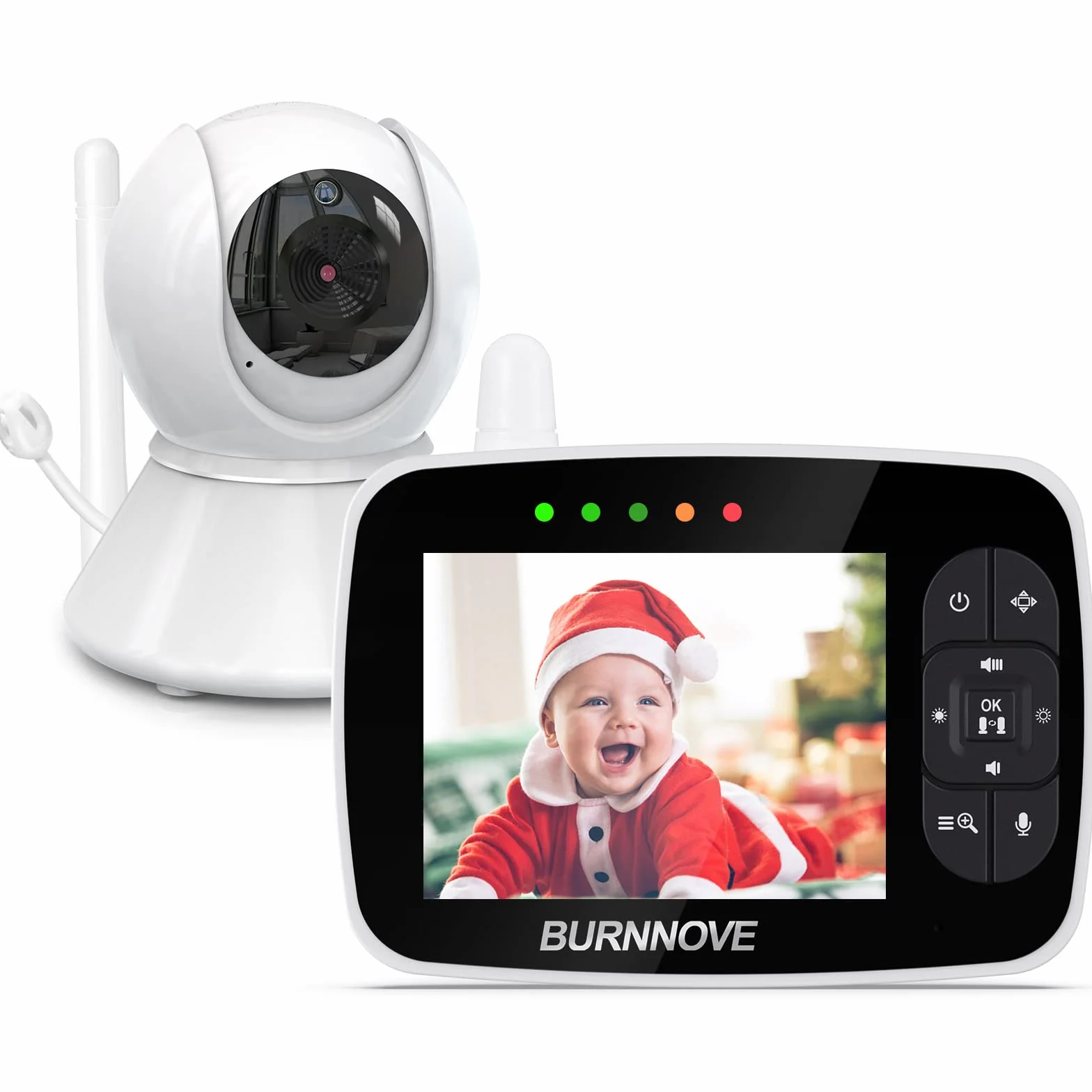 BURNNOVE Bebé Monitor, Vigilabebés con Cámara y Audio con Pantalla LCD de 3.5", 355 ° / 120 ° Giratorio, Zoom 2X, Modo Eco Visión Nocturna, Comunicación Bidireccional y Sensor de Temperatura