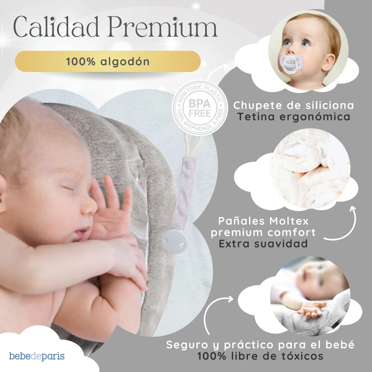 Tarta de Pañales para Recién Nacida con Manta Bordada + 15 Pañales Talla 2 + Chupete Personalizado Neutro | BebeDeParis