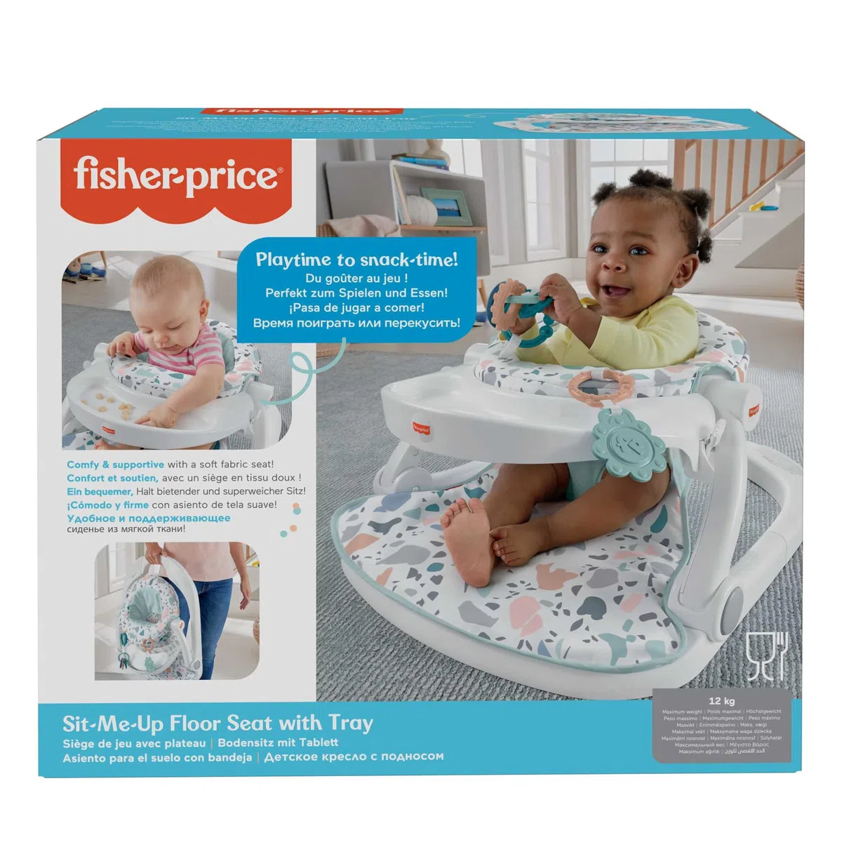 Fisher-Price Asiento para Suelo Plegable con Bandeja, Estampado terrazzo, Regalo para bebés hasta 11 kg (Mattel HBD68)