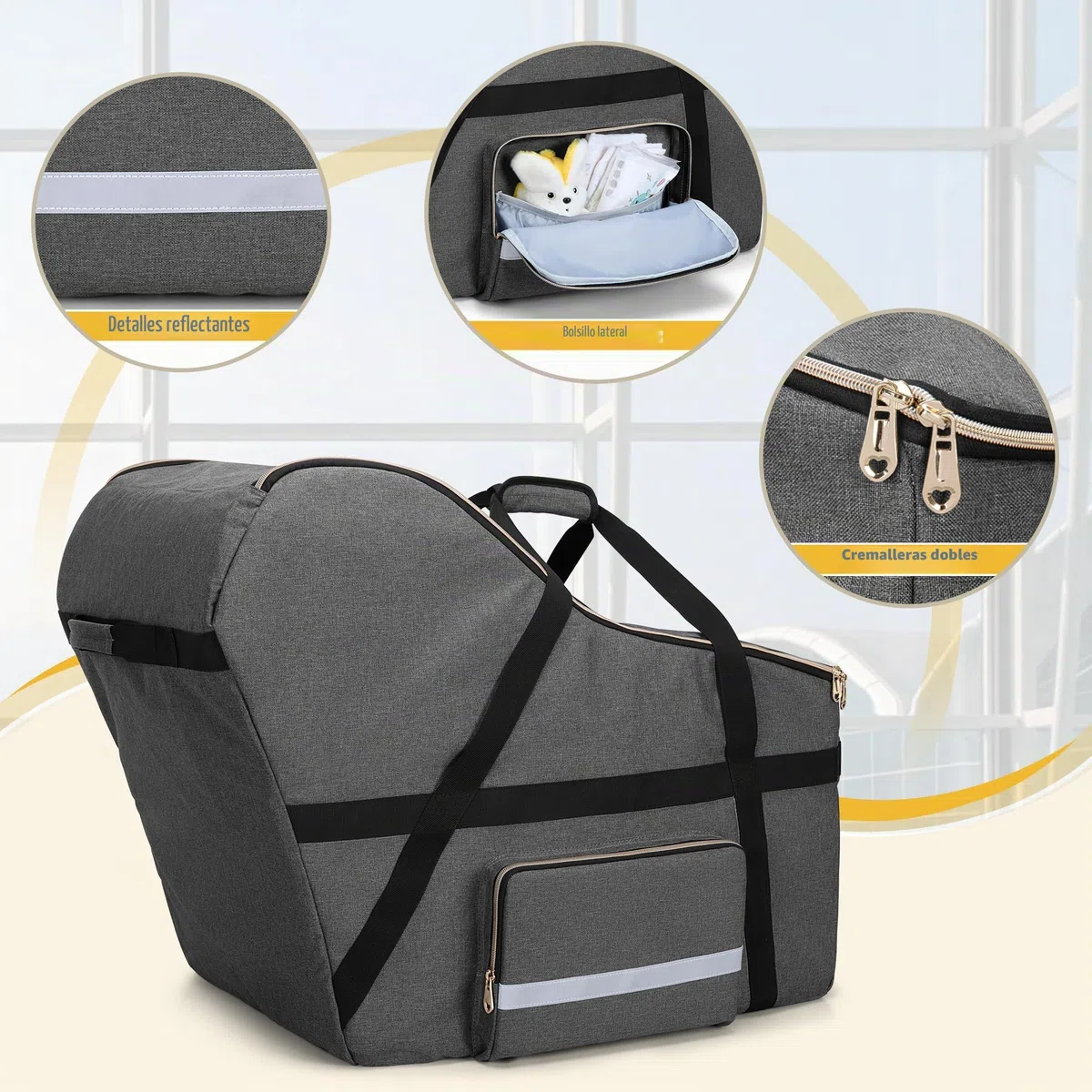 Teamoy Bolsa de Viaje para Asiento de Automóvil Infantil Compatible con Todos Los Asientos y Bases de Automóvil Nuna Pipa, Fundas de Asiento de Automóvil para Viajes en Avión, Gris