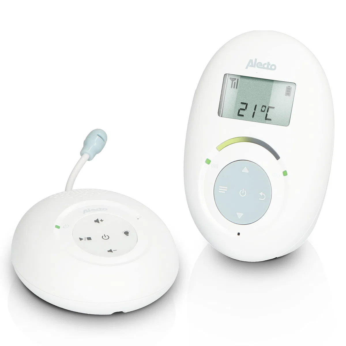 Alecto DBX120 - vigilabebés de audio DECT - conexión segura y sin interferencias - función de intercomunicación - 5 nanas - función VOX - baja radiación - blanco/azul | DECT - Conexión sin interferencias - Función de intercomunicación - 5 canciones de cun