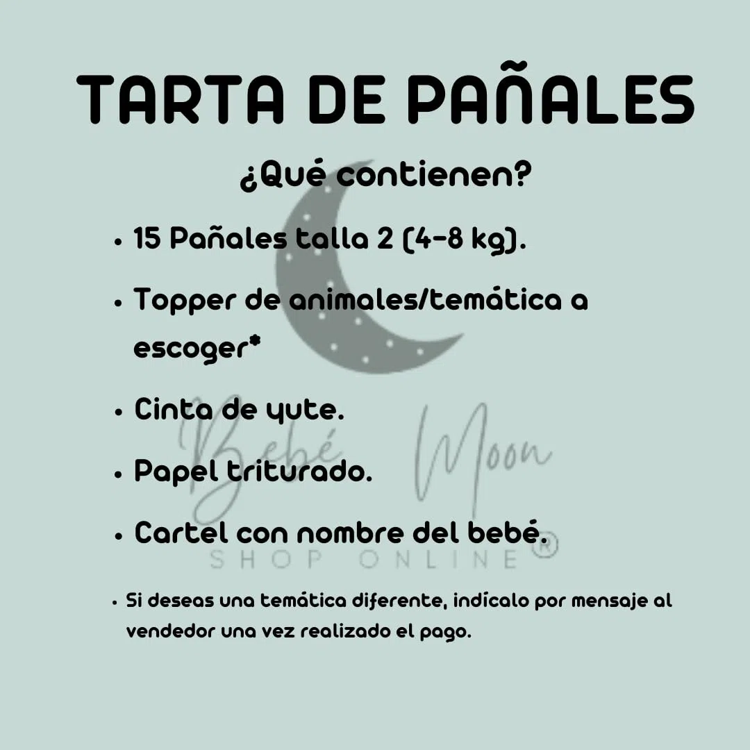 BEBÉ MOON - Tartas de pañales personalizadas con nombre – Ideal para recién nacidos y baby showers (LEON)