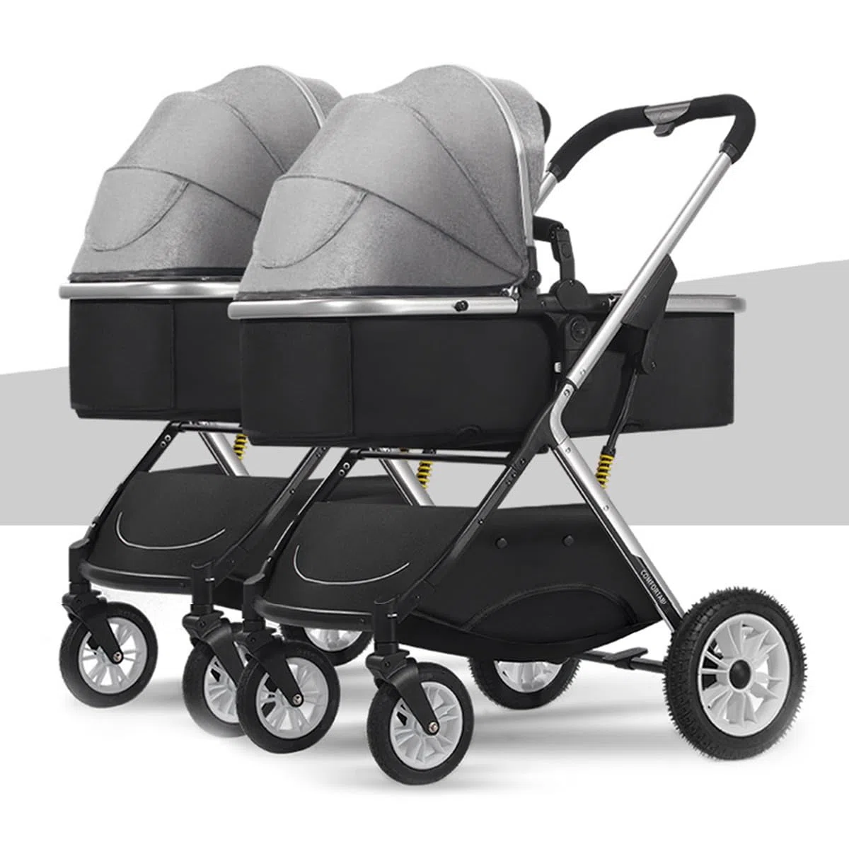 YCKEGEW Cochecito De Gemelos Tandem Trolley Cochecito Doble para Gemelos con Chasis De Aluminio, Cochecito Doble Se Puede Sentar Tumbado, Cochecito De Bebes De 0-36 Meses (Color : Grey)