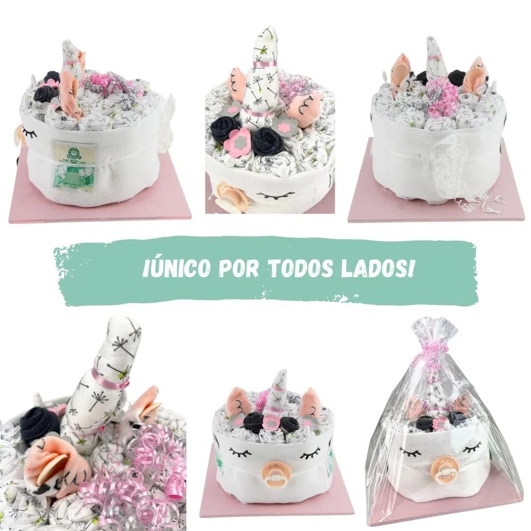 myBambini ® tarta de pañales unicornio rosa niña - regalo recién nacido nacimiento [dar alegría] juguete primer equipo toallitas húmedas chupete - encargo tarta