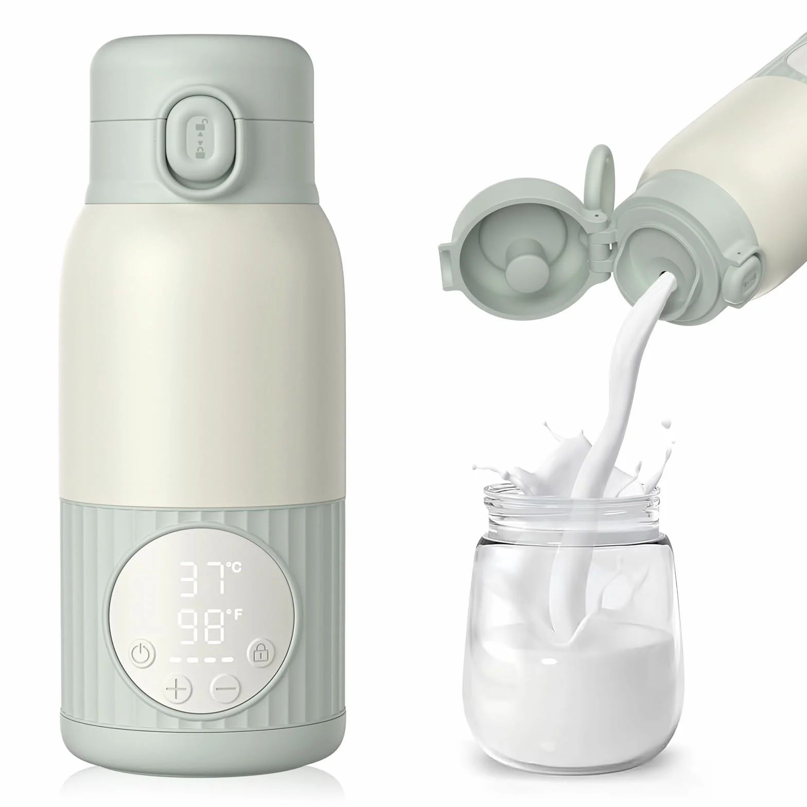 Calentador Portátil de Biberones para Leche Materna o Fórmula - 380ml, 100W, Calentamiento Rápido, Control de Temperatura Preciso - Ideal para Viajes (Gris)