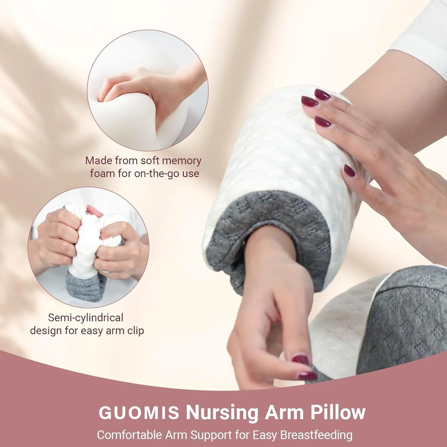 Cojin Lactancia,Almohada Lactancia,Almohada de Lactancia de Espuma viscoelástica con Funda extraíble, diseñada ergonómicamente para una Comodidad Universal (Gris)