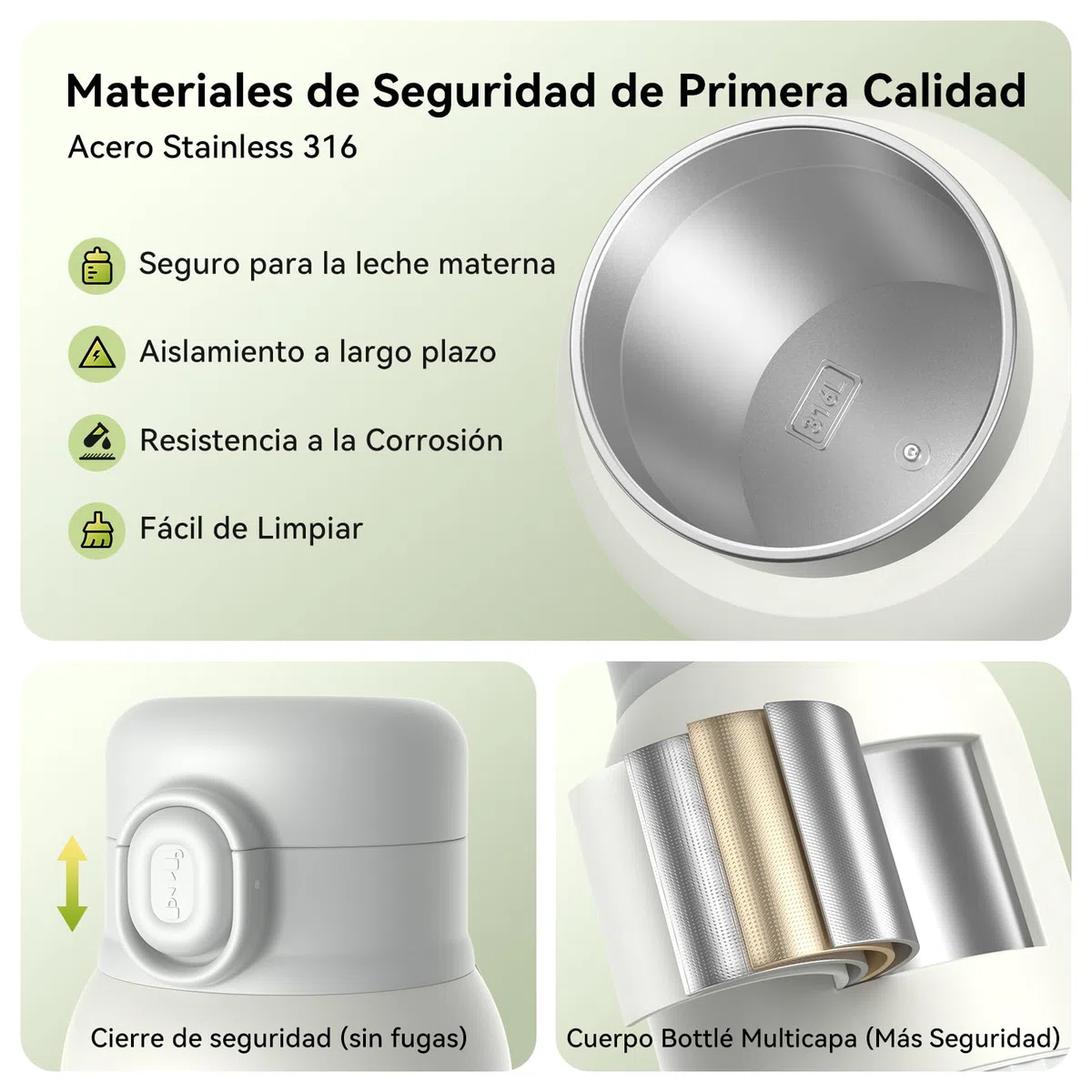 Calentador de biberones portátil para bebé batería de 380 ml para leche materna agua 10000 mAh calentamiento rápido control de temperatura preciso 100W larga duración de la batería (Gris Verde)