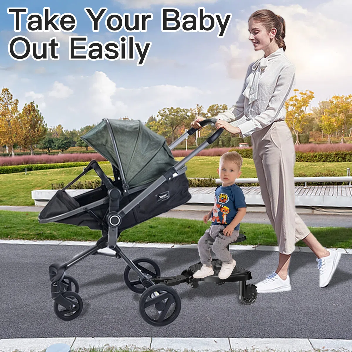 Patinete Carro Bebe Universal, Vihir Buggy Board con asiento, Accesorio para cochecito para niños de 2 a 6 años (25 kg), 2023 Nuevo