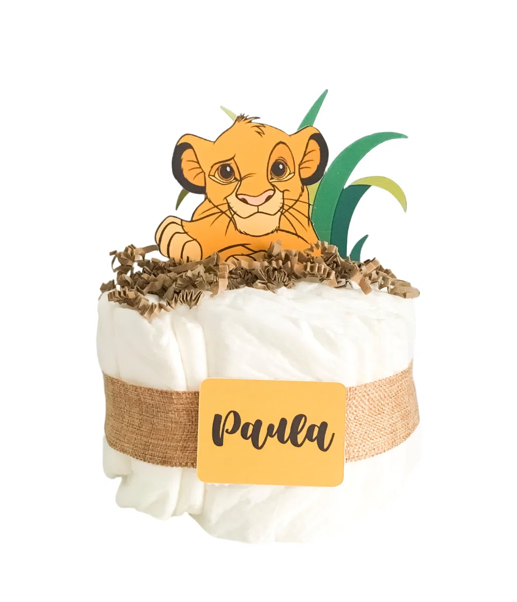 BEBÉ MOON - Tartas de pañales personalizadas con nombre – Ideal para recién nacidos y baby showers (LEON)