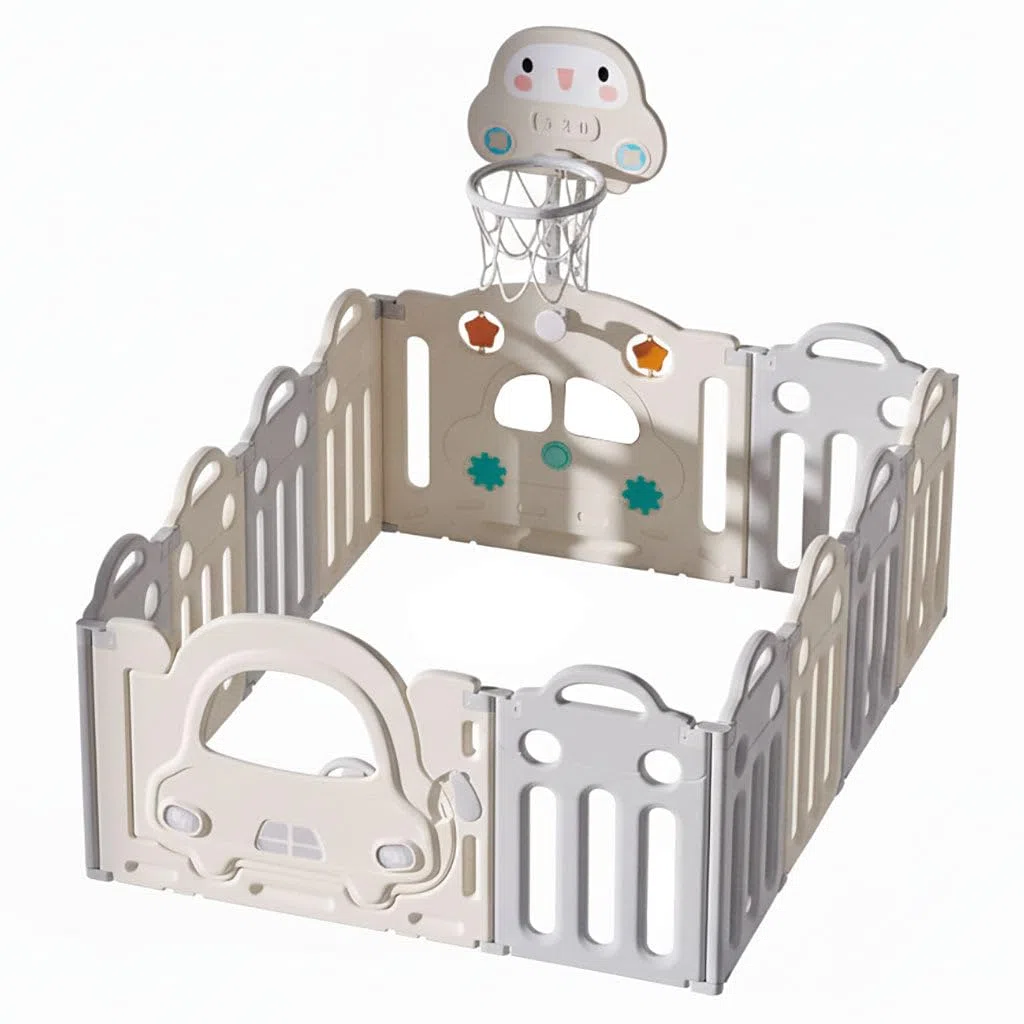 Asalvo Parque Bebé XL 160x120 cm con Canasta y Aros | Corralito Bebé Modular con 12 Paneles y Ventosas Antideslizantes | Parque Infantil Interior Exterior Montessori