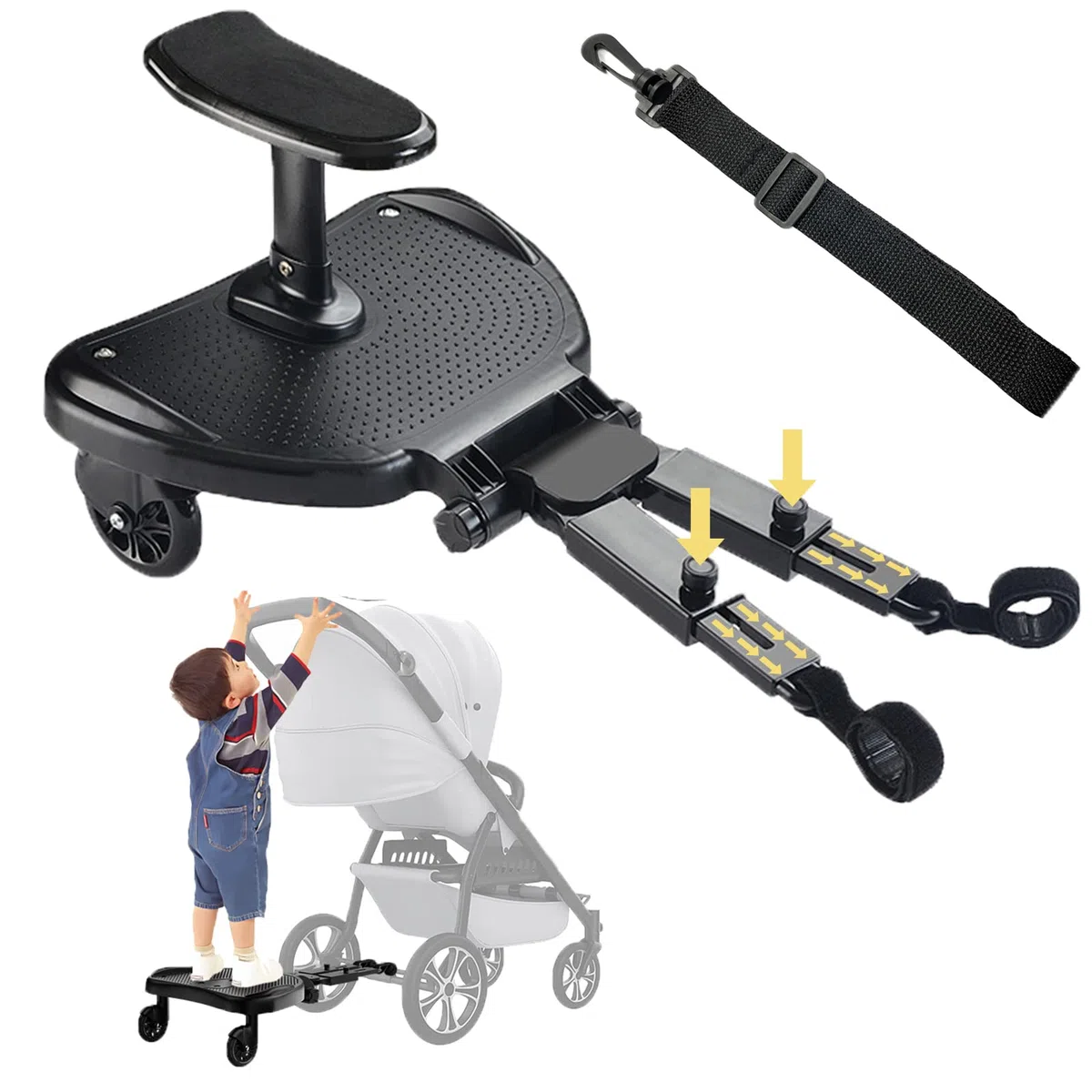 Patinete Carro Bebe Universal, Vihir Buggy Board con asiento, Accesorio para cochecito para niños de 2 a 6 años (25 kg), 2023 Nuevo